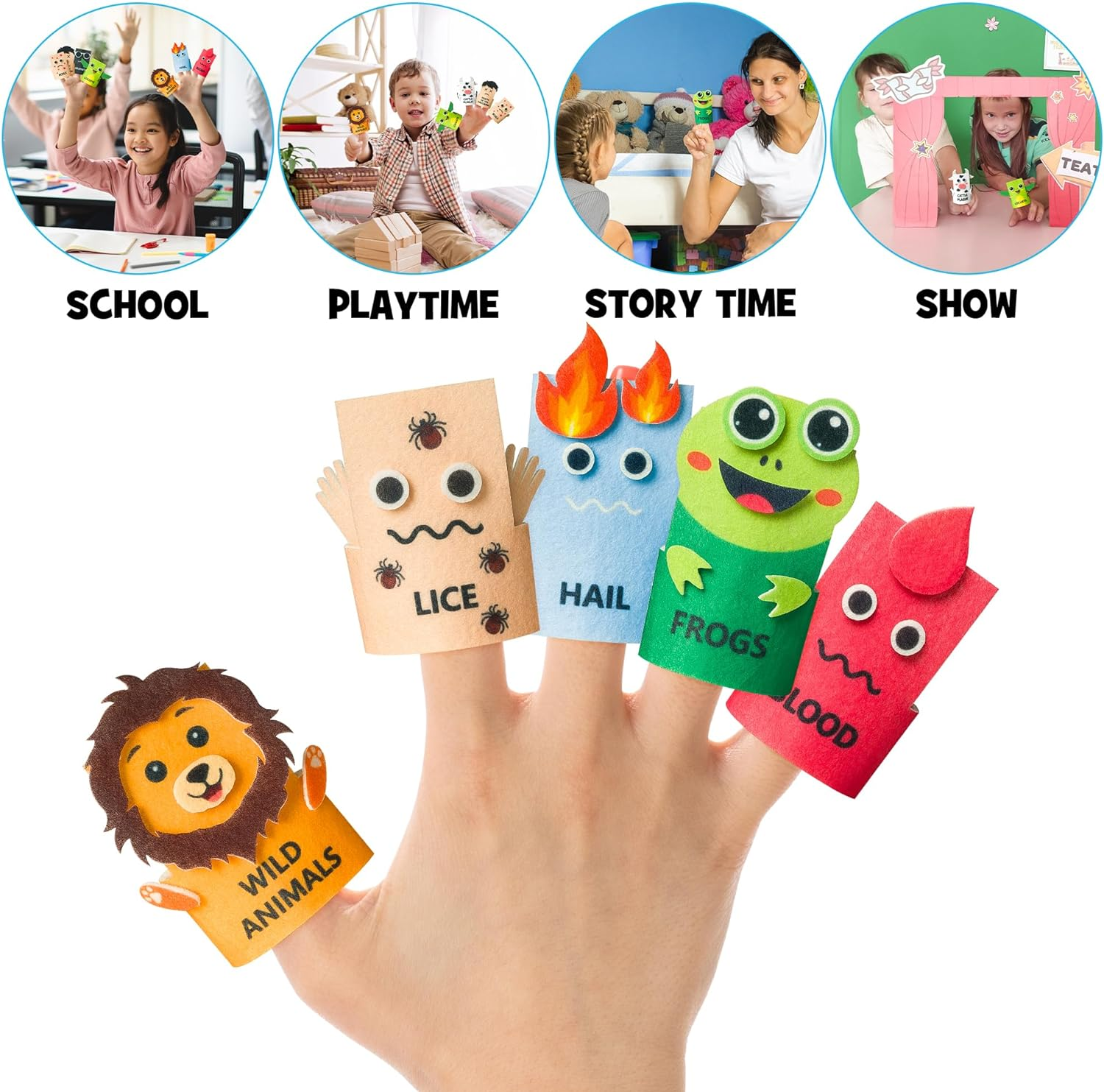 Cocnny Ten Plague Finger Puppets - 30Pcs Passover Felt Hand Puppet Making Kit, Make Your Own Fingers Puppets Toy for Kids, Religious Story Time Jewish Pesach Seder Passover Christian Party Supplies image number 2