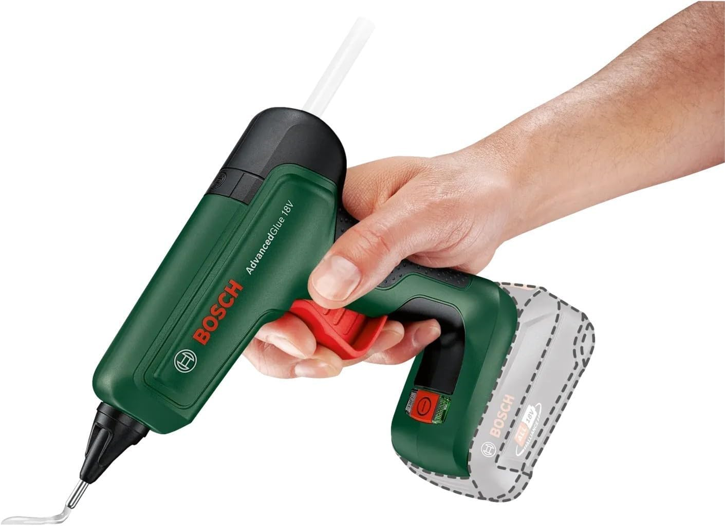 Bosch Advancedglue Cordless Glue Gun 18 V (Without Battery, 18 Volt System, 4 X Glue Sticks, Heating in 90 Seconds, Dual Temp Mode 130 &deg;C - 200 &deg;C, for DIY, Repair and More, in Box)