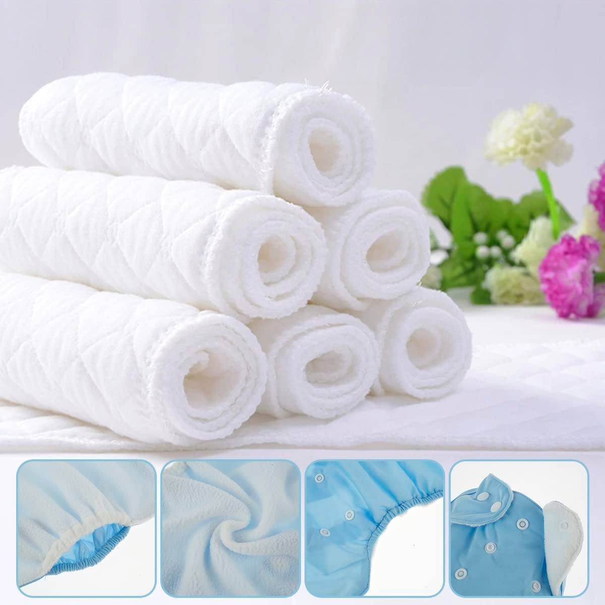 7Pcs Baby Cloth Nappies Reusable Pocket Nappy Washable Adjustable Cloth Diapers Super Absorbent Cloth Nappies Multi-Color Comfortable Cloth Diapers for Baby Infants Boys Girls image number 1