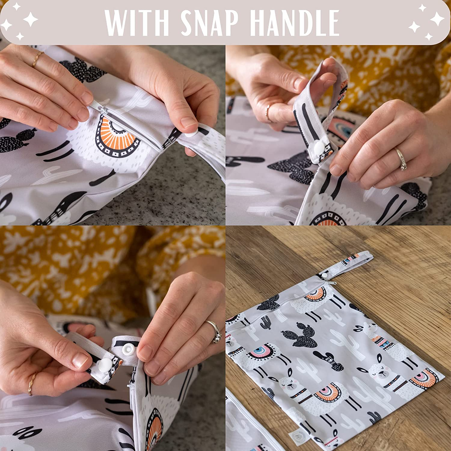 BABYBOET Cloth Diaper Wet Dry Bags 2PCS Waterproof Reusable with Double Zippered Pockets Travel Beach Pool Baby Items or Wet Clothes (Large, Alpaca & Sloth, 2PCS) image number 7