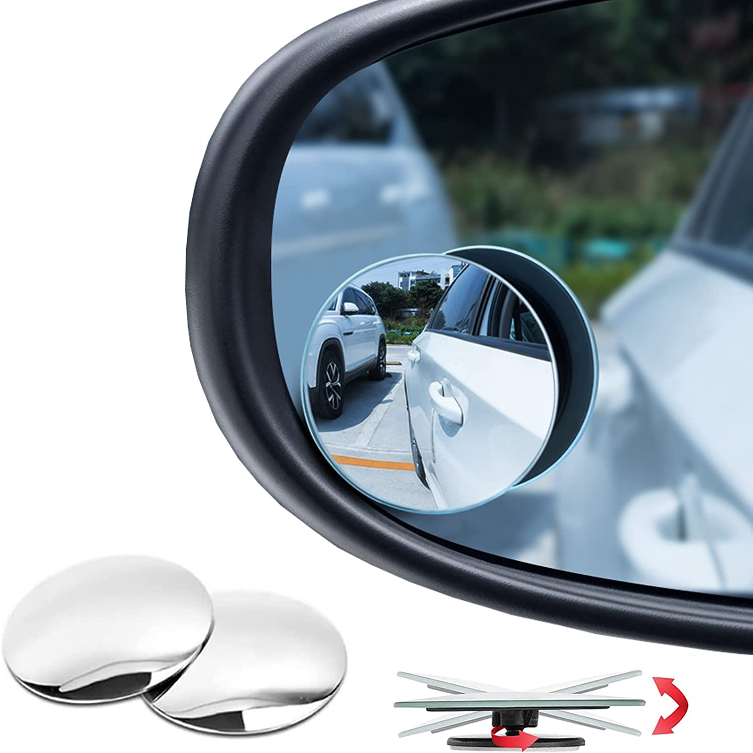 Car Blind Spot Mirror 2 Pack,Suction Cup Blind Spot Mirror 2" round Hd Frameless Convex Rear Side View Mirror 360&deg; Rotatable Blind Spot Auxiliary Rearview Mirror Protective Mirror Non-Adhesive