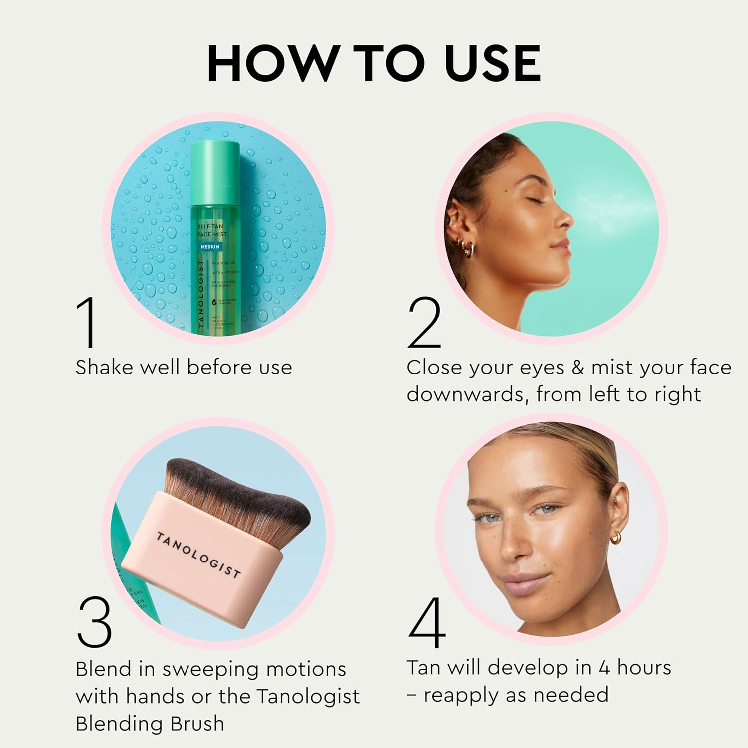 Tanologist Self Tan Face Mist, Medium Shade, Hydrating Tanning Spray, Streak-Free, Radiant Finish, Paraben-Free, No Fake Tan Smell, for All Skin Types, 3.38 Fl. Oz/100 Ml Bottle image number 6