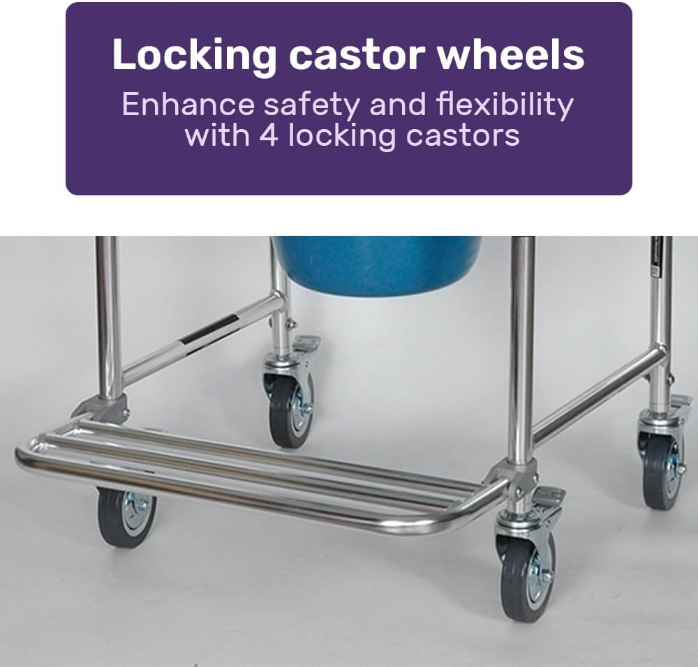 Equipmed Commode Shower Chair, over Toilet or Bedside 136Kg Capacity Aluminium Frame with Wheels, White/Blue image number 5