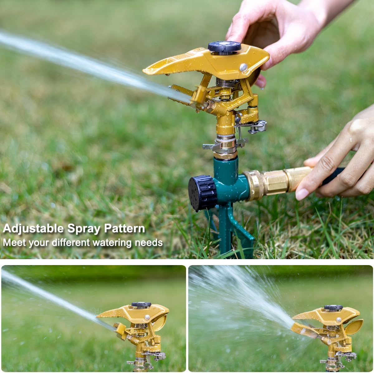 FANHAO Heavy Duty Pulsating Lawn Sprinkler on Spike Base, 100% Metal Impact Sprinkler with Adjustable Spray Pattern for Lawn Yard Irrigation, 360 Degree Large Area Coverage, Covers up to 5800 Sq. Ft