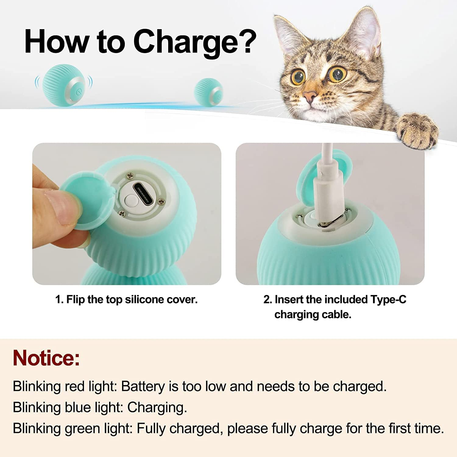 Interactive Cat Ball Toys, Gravity Smart Roller Cat Ball, Smart Indoor Automatic Moving Ball Puzzle Eliminates Boredom USB Rechargeable Pet Toys with Lights image number 5