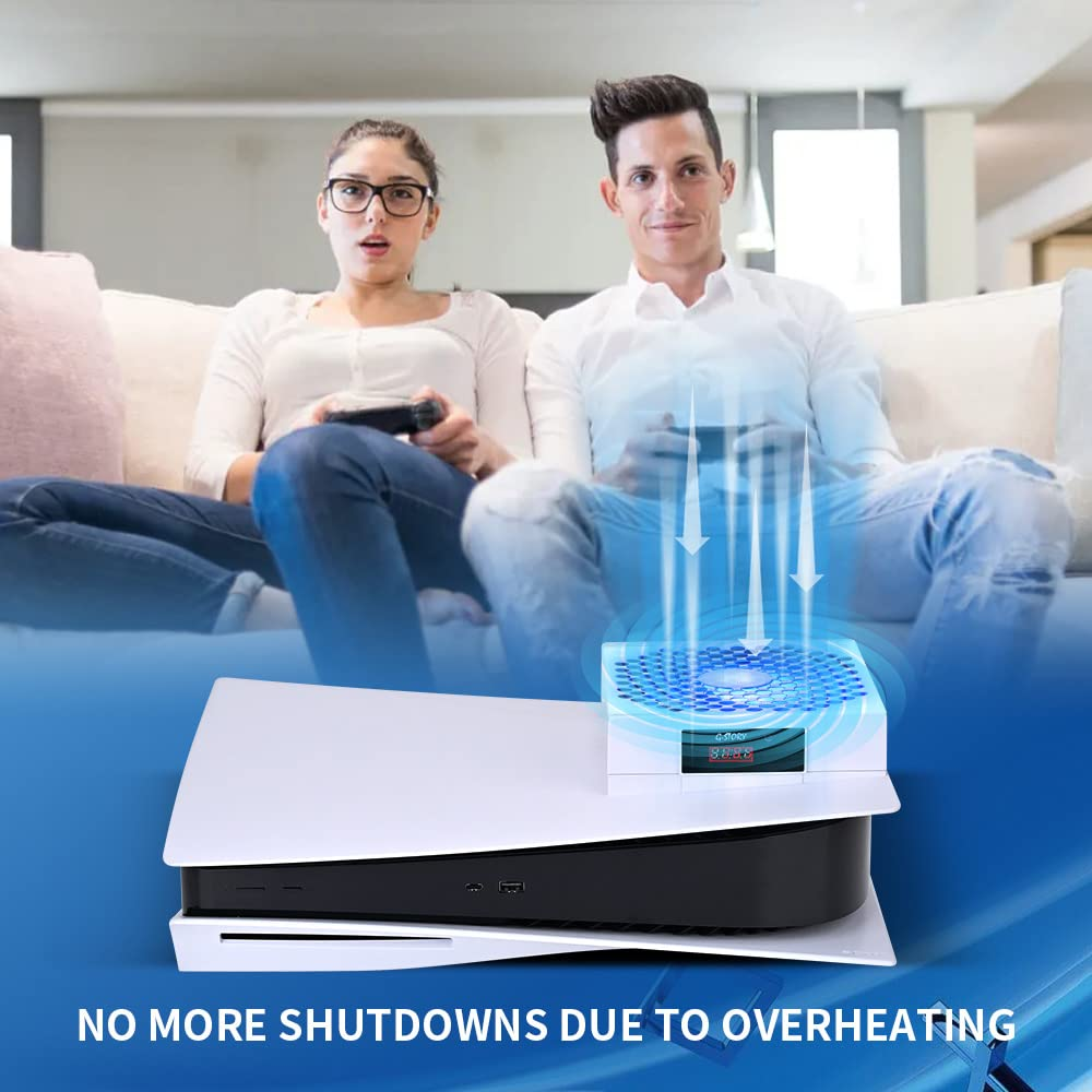 G-Story PS5 Cooling Fan,Ps5 Cooler System, Fan Speed Automactically Adjusted by Temperature(℃/℉), Low Noise, 3 Speed 1500/1750/2000RPM (140MM) with RGB LED (White)