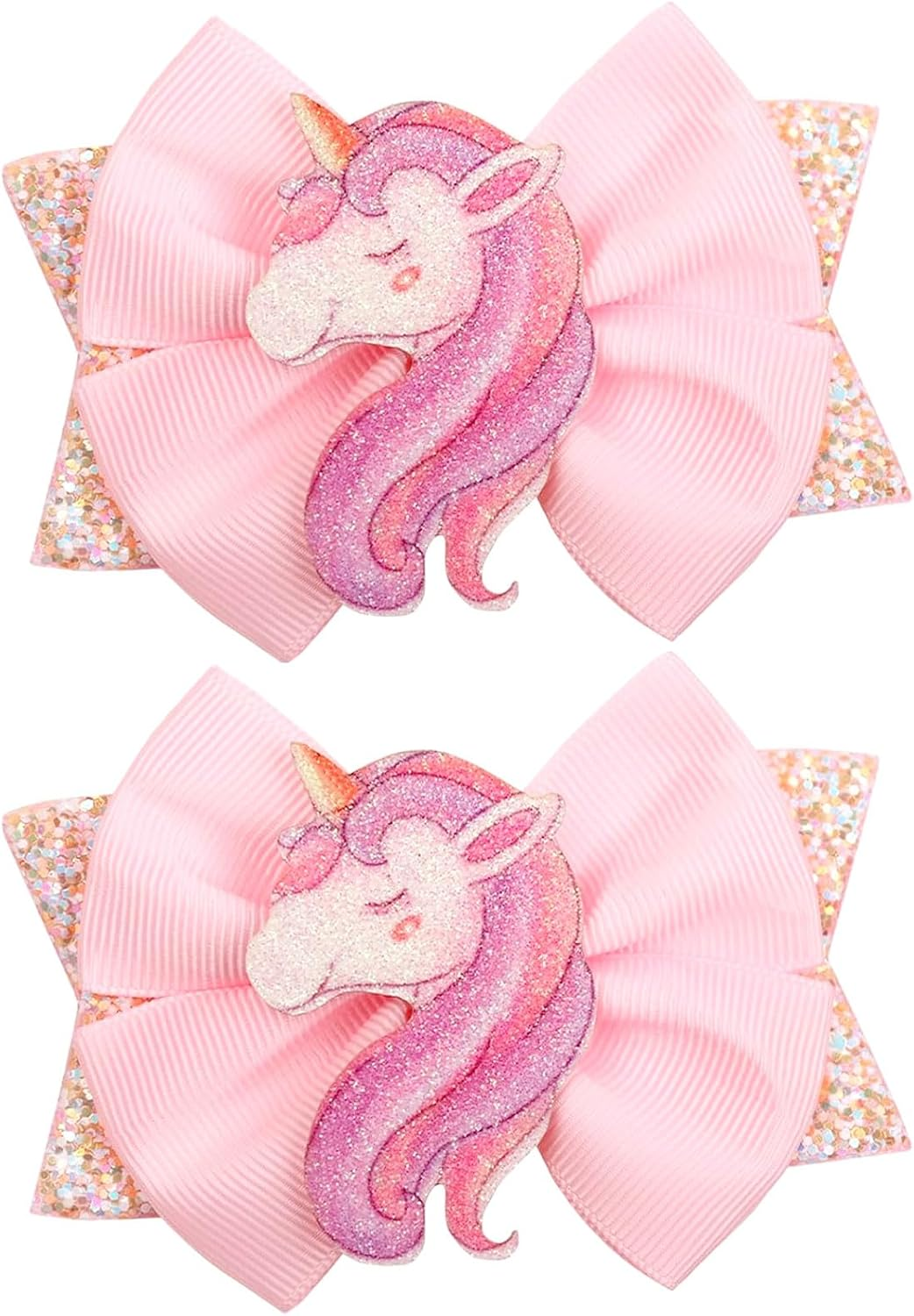 Celblisora Glitter Unicorn Hair Bows for Girls - 2 Pieces Glitter Pink Unicorn Bows, Cute Alligator Hair Clips, Hair Accessories for Toddlers, Birthday Gift image number 5