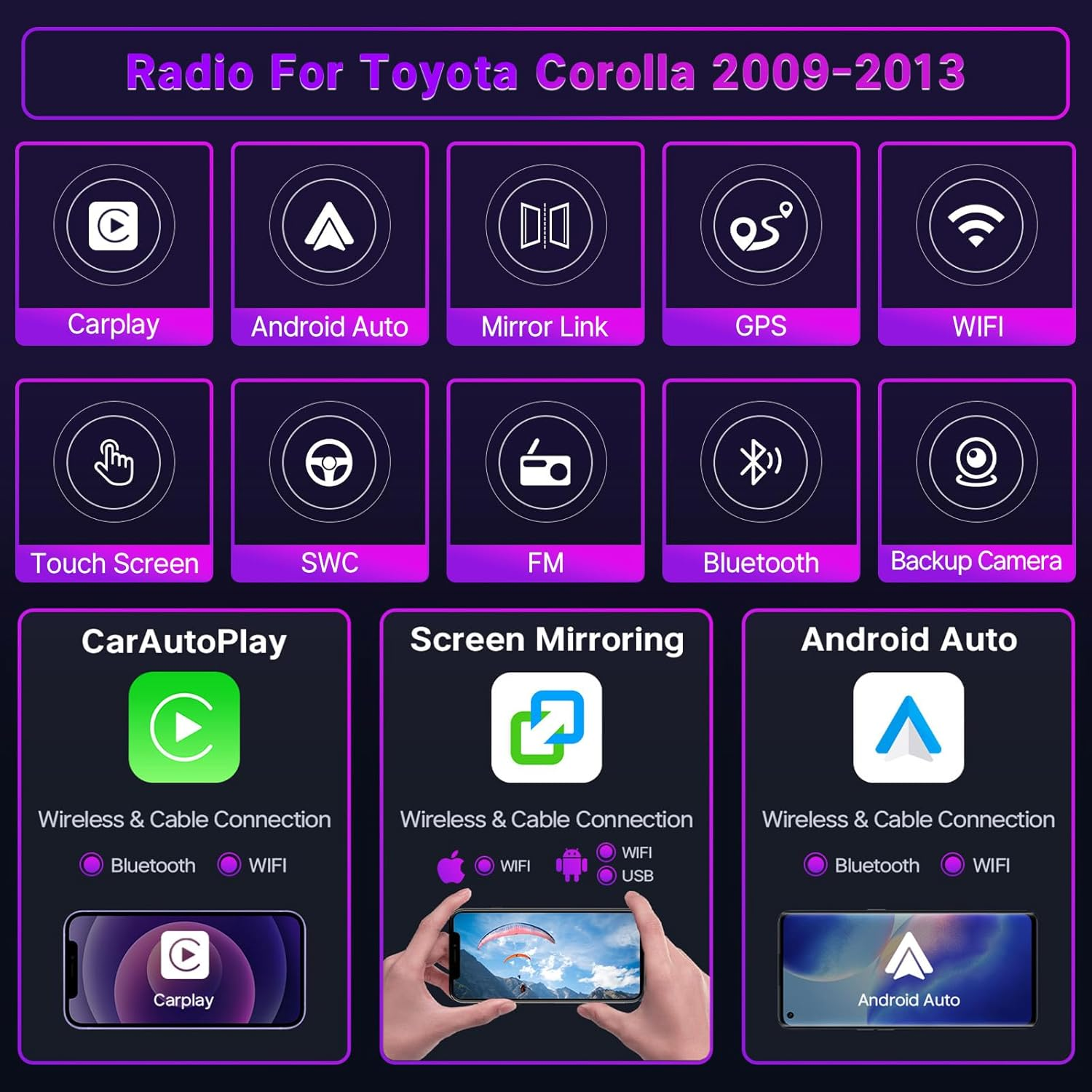 Leadfan Car Stereo for Toyota Corolla 2009 2010 2011 2012 2013 Radio Compatible with Wireless Apple Carplay 9'' Touch Screen In-Dash GPS Navigation Bluetooth Wifi Mirror Link Unit Backup Camera 2+32G image number 2