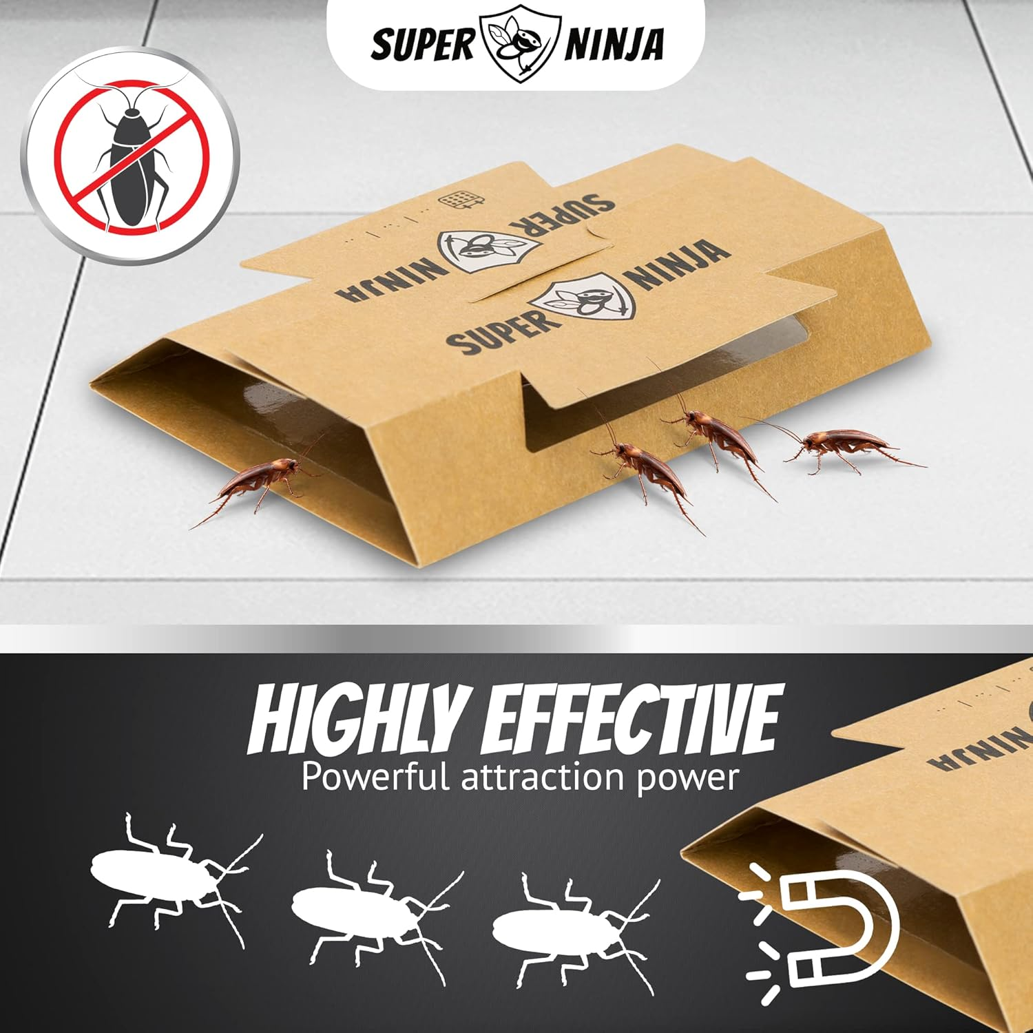 Super Ninja Cockroaches Killer - 12 Traps - Highly Effective and Ecological Cockroach Trap - User Friendly - up to 3 Months per Trap