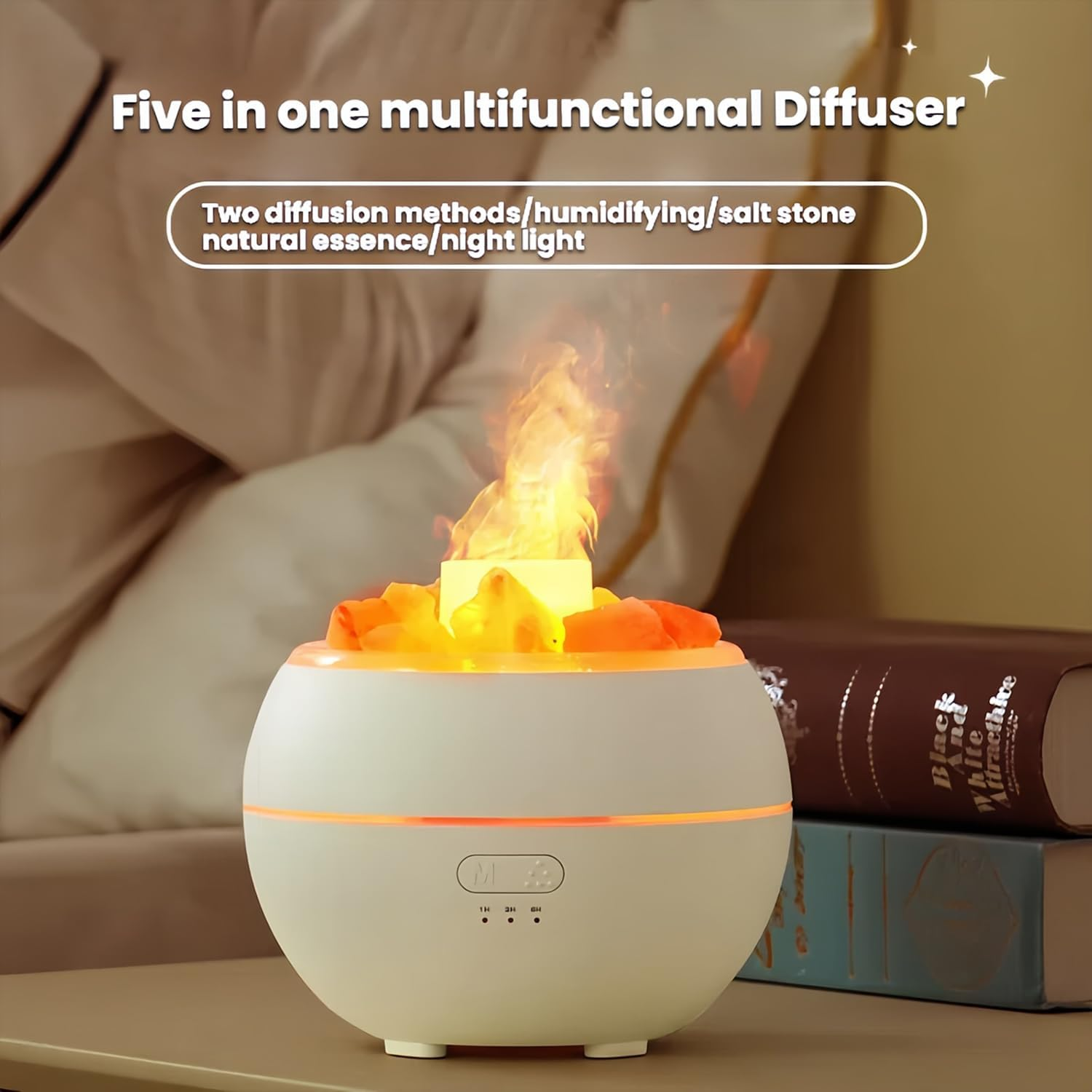 5-In-1 Essential Oil Diffuser & Crystal Himalayan Salt Lamp & Aromatherapy Humidifier & Night Light & Home Decor, Ultrasonic Diffuser with Flame Lighting& Salt Stones& Timer, Safety Auto Shut-Off image number 1