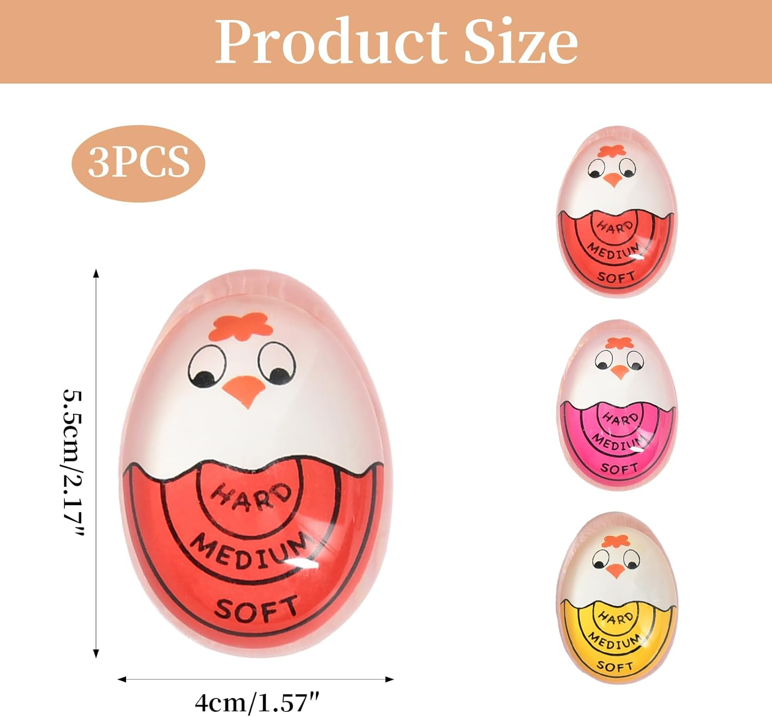 3 Pack Egg Timer Set, Reusable Heat Sensitive Color Changing Egg Timers for Boiled Eggs image number 3