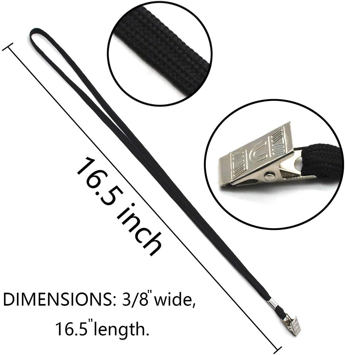 Black Lanyards 100 PCS Badge Lanyards with Clip Office Neck Flat Bulk Lanyard with Badge Bulldog Clip image number 5