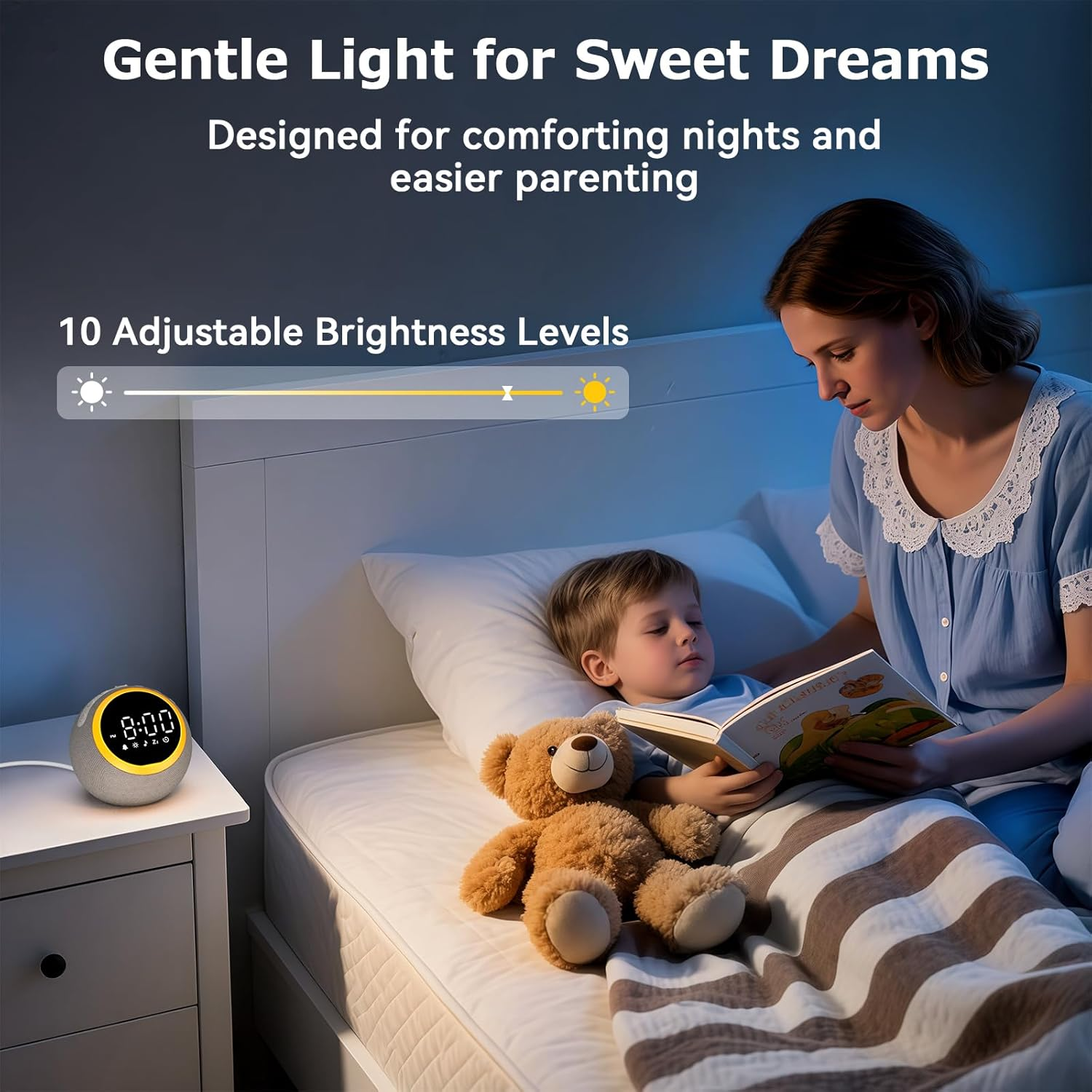 Alarm Clock, White Noise Machine, 25 Soothing Sounds, 7 Soft Wake-Up Sounds, 16 Adjustable Volume, Timer, Memory Function, Bedside & Digital Clock, Baby Night Light, Bedroom Decor Kids, Adults image number 2