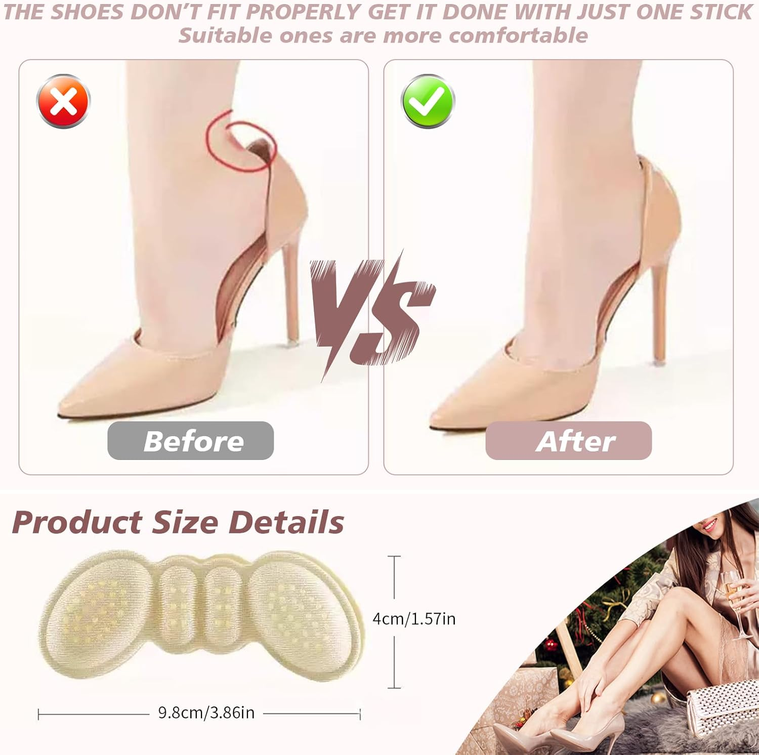 Heel Pads for Shoes - Anti-Slip Heel Grips for Women & Men, Soft 5D Wing Cushion Liner Inserts &ndash; Stops Heel Slip, Blisters, Improved Fit for Loose Shoes &ndash; Comfortable Sponge Protectors (16PCS) image number 3