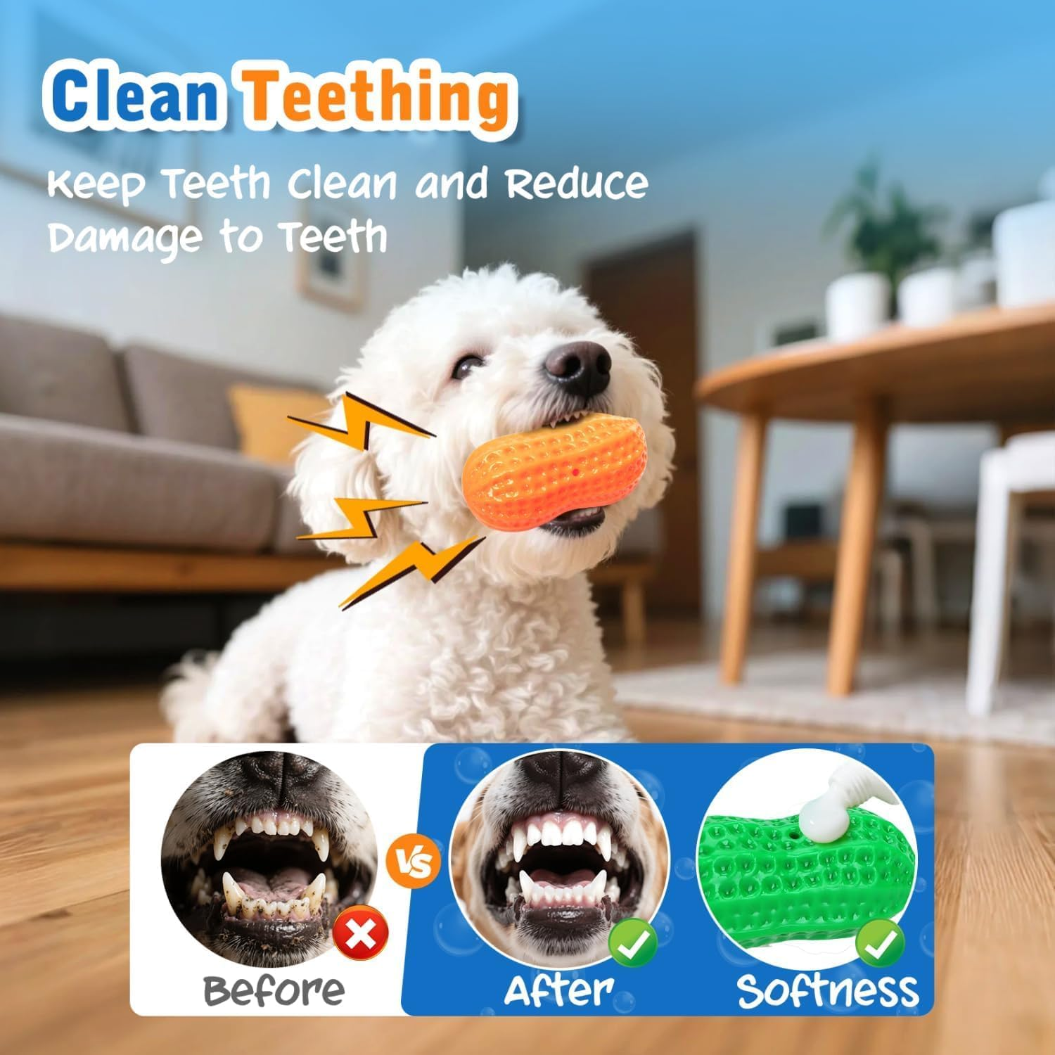 Squeaky Dog Toys, 4 Pack Peanut Chew Ball for Pet Teeth Cleaning Puppy Chew Toy, Interactive Durable for Medium Large Small Breeds Puppy Teething image number 3