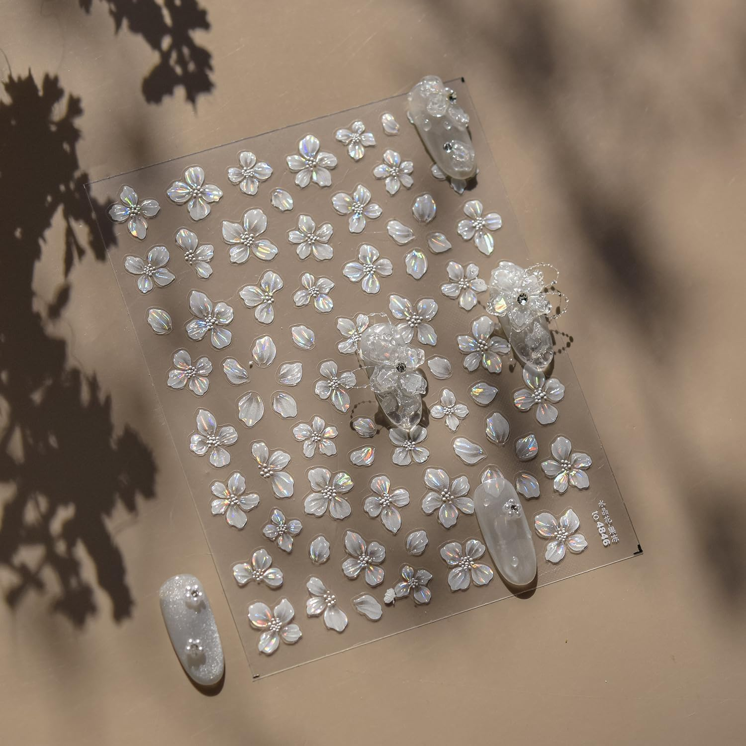 Proxima Direct 1Sheet Flower Nail Sticker for Nail Art, 5D Embossed White Flower Decals Summer Hibiscus Spring Summer Nail Art Supplies for Women Girls,White image number 4