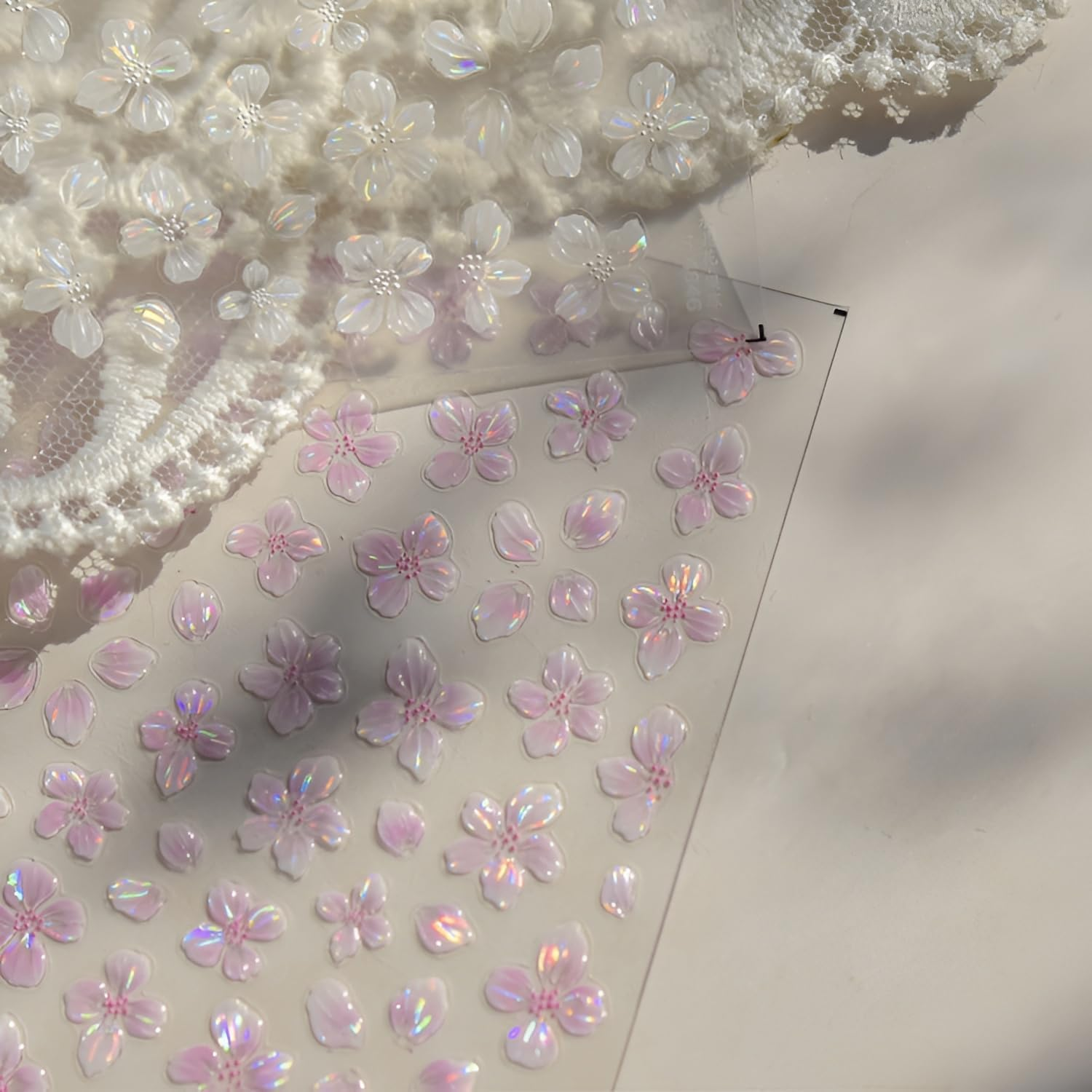 Proxima Direct 1Sheet Flower Nail Sticker for Nail Art, 5D Embossed White Flower Nail Decals Summer Hibiscus Spring Summer Nail Art Supplies for Women Girls (White) (Pink)