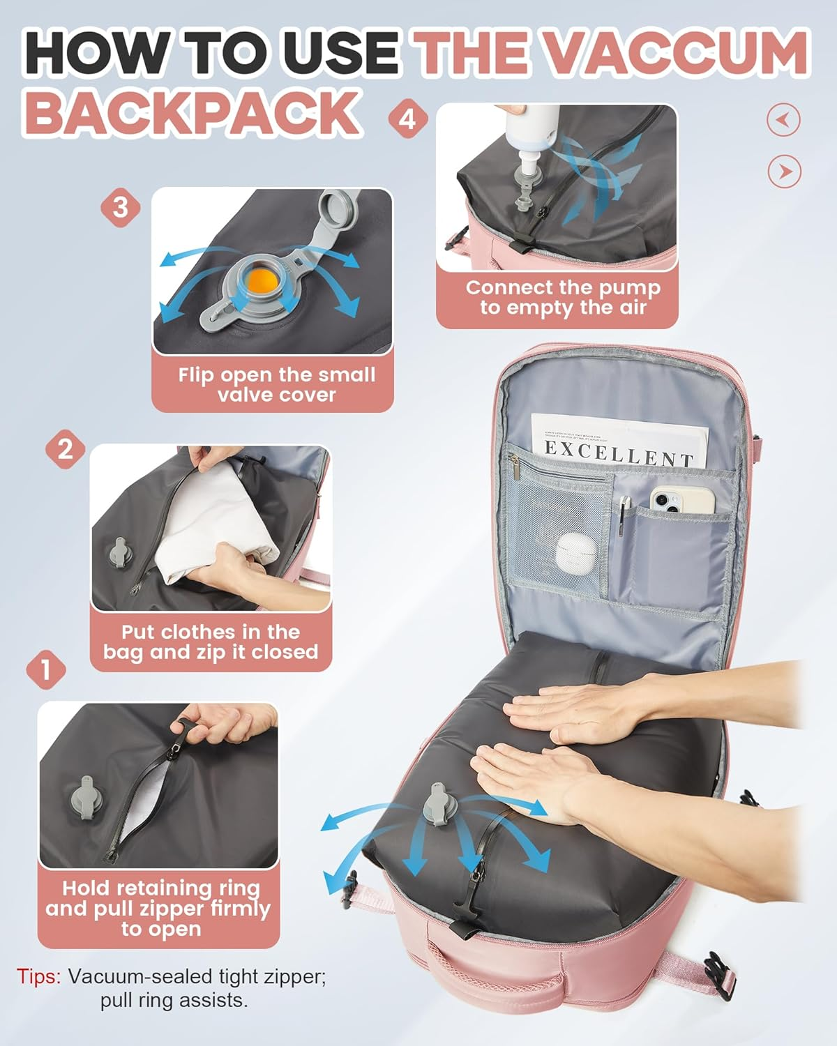 Pakembl Vacuum Backpack Travel with Pump Travel Backpack with Vacuum System Laptop Backpack Waterproof Carry on Casual Backpack 14/15.6Inch with Shoes Compartment