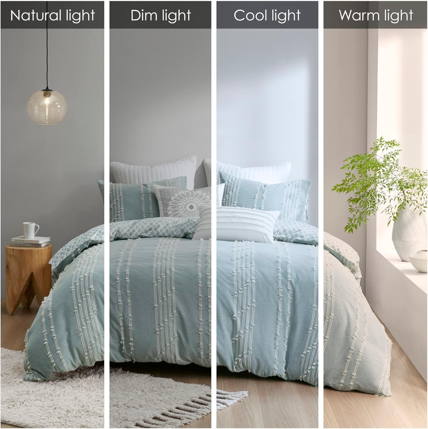 INK+IVY Kara 100% Cotton Duvet Mid Century Modern Stripe Jacquard Design Reverse to Diamond Print, All Season Duvet Cover Bedding Set, Matching Shams, Full/Queen(88"X92"), Aqua 3 Piece image number 4