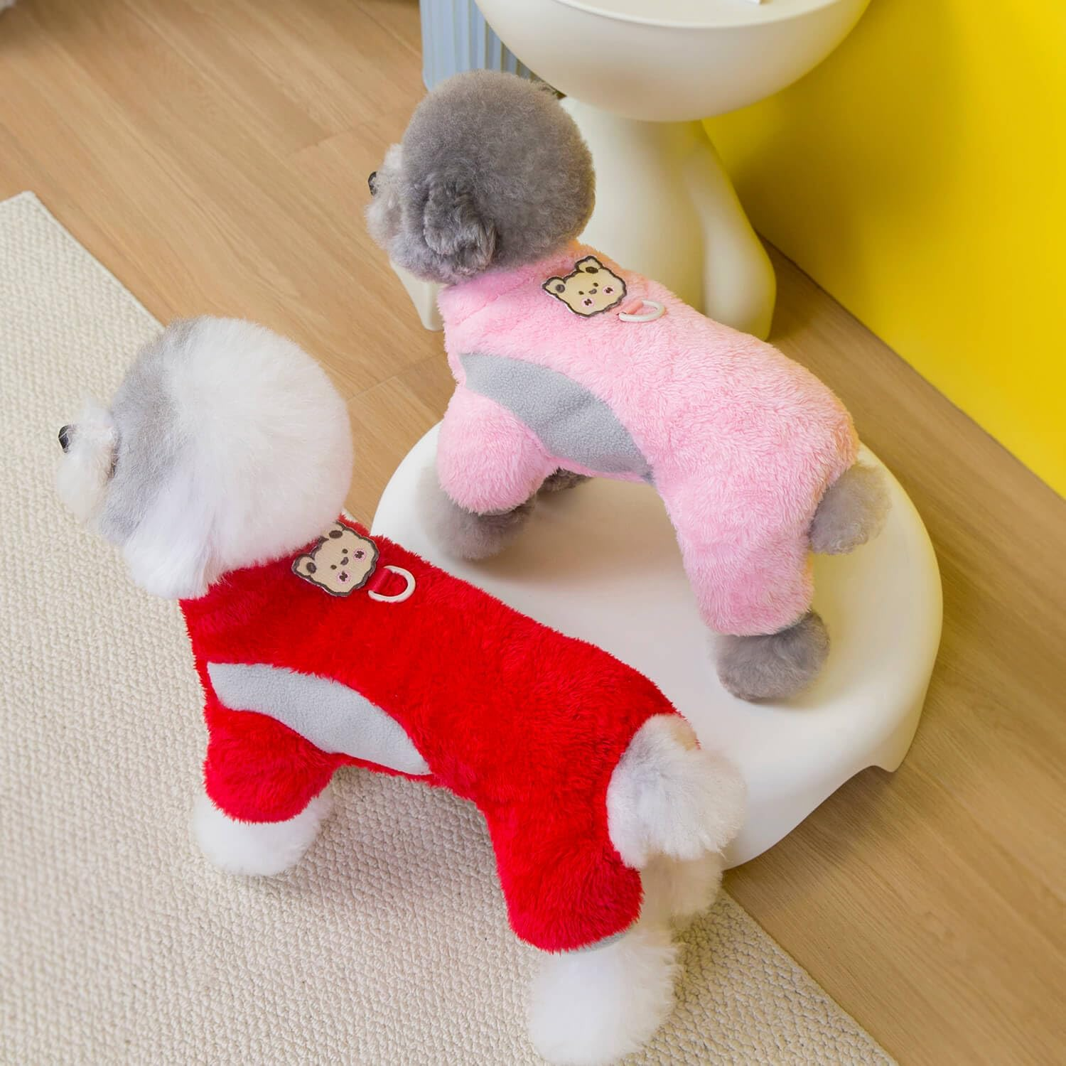 Izefia Dog Jumper Clothing Fleece Wool Onesie Winter Warm Sweat Shirt 4 Legs Jumpsuit Pyjamas Colour Block Cute Jumper for Small Dog Medium Cat