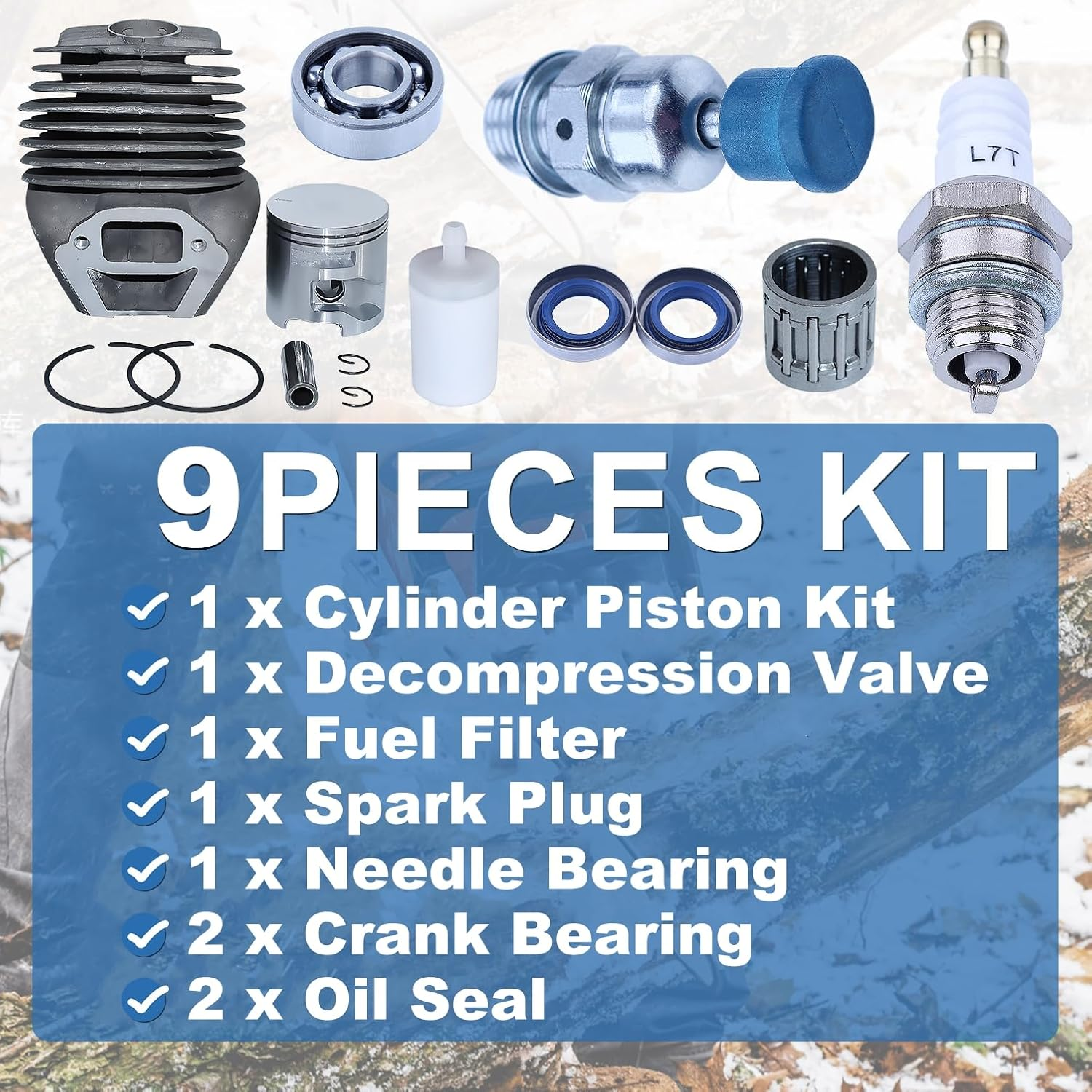 AUMEL 51 Mm Cylinder Piston Set for Husqvarna K760 K750 Cut-Off Grinder, Cylinder + Piston + Ring + Spark Plug + Needle Bearing + Crank Bearing + Oil Seal Replacement Parts Kit 15 in 1 image number 2
