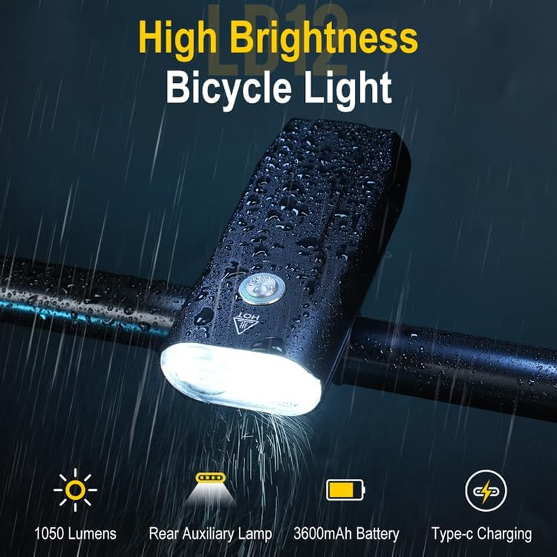 Vortex LD12 Type C USB Aluminum Rechargeable Bike Light Set, 1050 Lumens Super Bright Front and Rear Bicycle LED Road Night Riding Safety High Beam and Low Beam Options Auxiliary Light image number 6