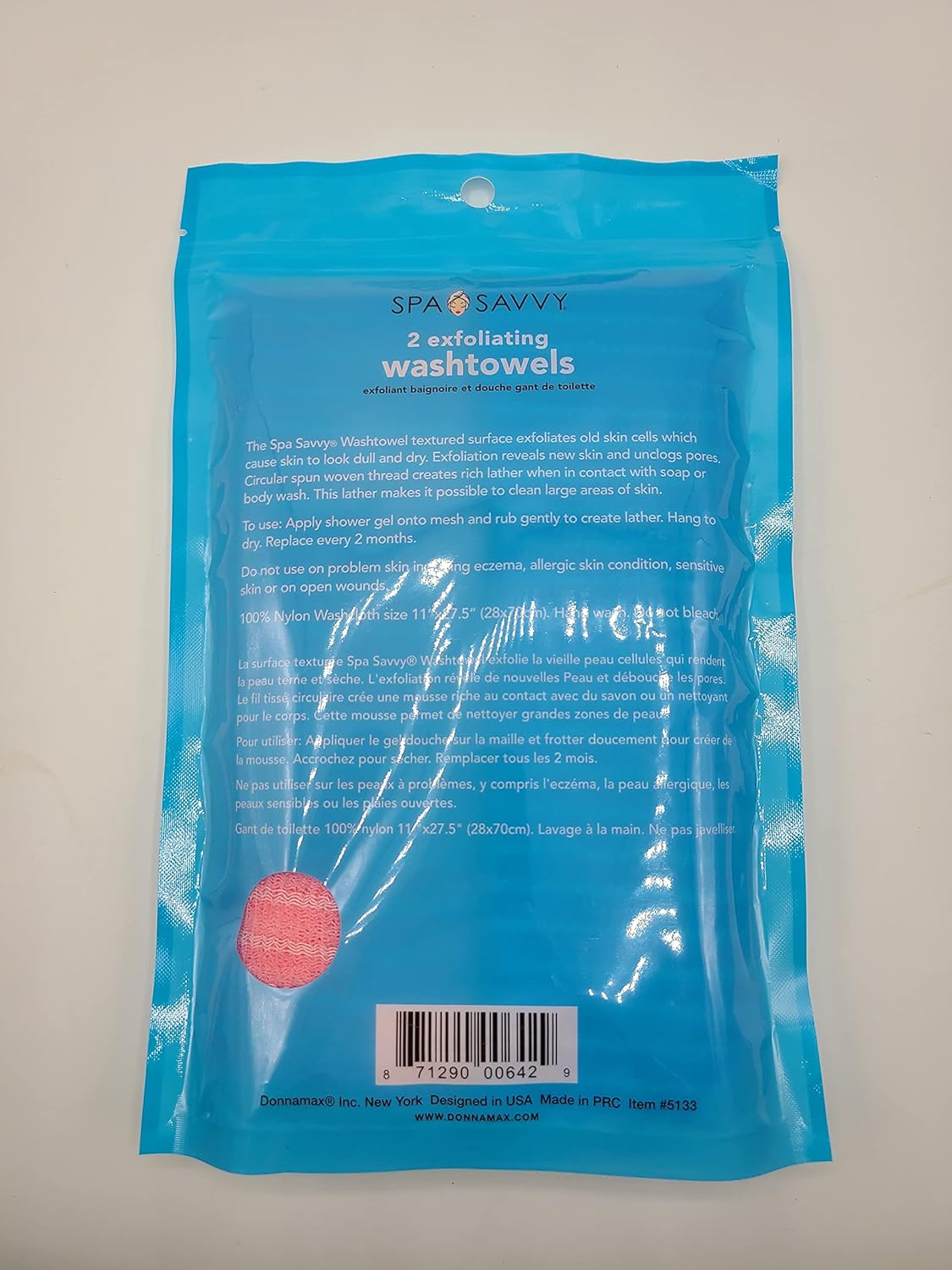 SPA SAVVY Bath & Shower Exfoliating Washtowel 2 Pieces Pack (Colour May Vary)