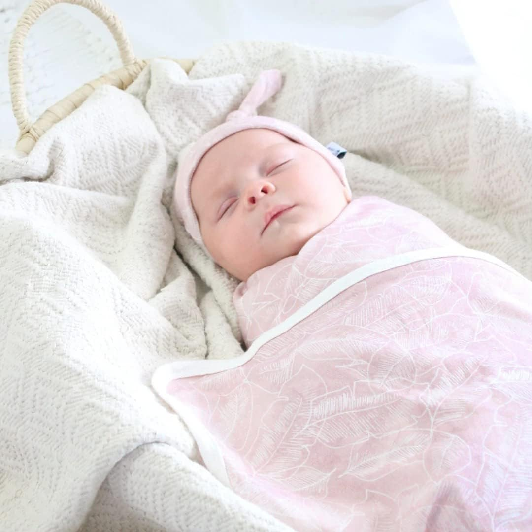 Anchor & Arrow Pink Palm Jersey Cotton Swaddle and Beanie Set, 2 Count image number 3