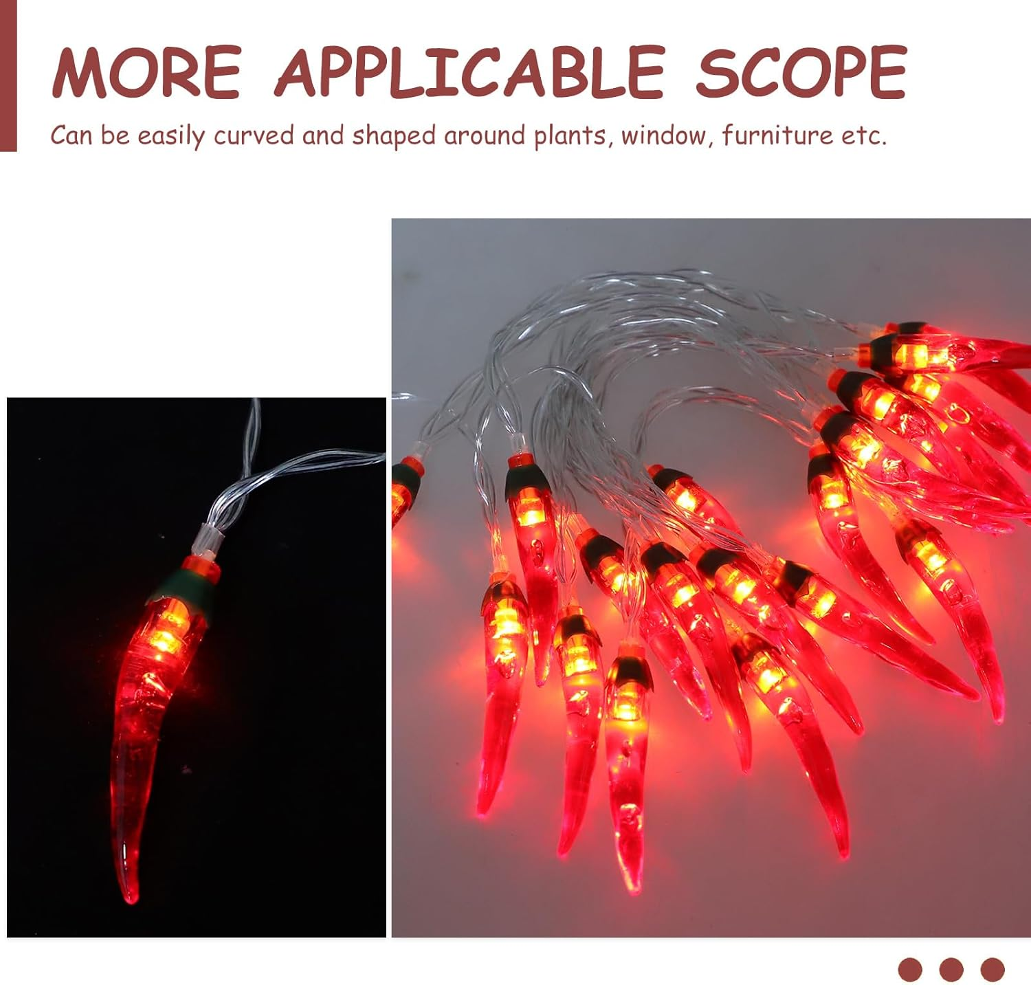 Tofficu 20 Led Chili Pepper String Lights, Battery-Powered Decorative Lighting for Indoor & Outdoor, Patio, Garden, Christmas, and Party Decorations, Red (Batteries Not Included) image number 5