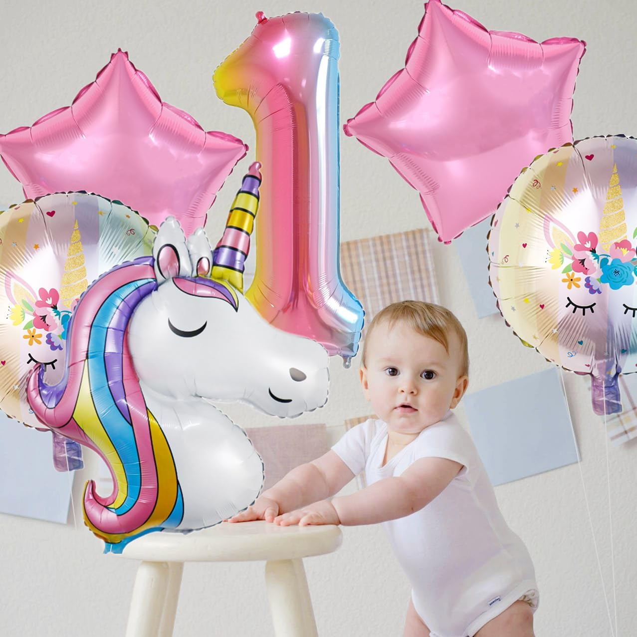 Unicorn 1St Birthday Decorations - 43 Inch, Pack of 6 | Rainbow Unicorn Number 1 Balloon| Unicorn Balloons Birthday | 1St Birthday Balloons for Unicorn Birthday Decorations for Girls (1) image number 4