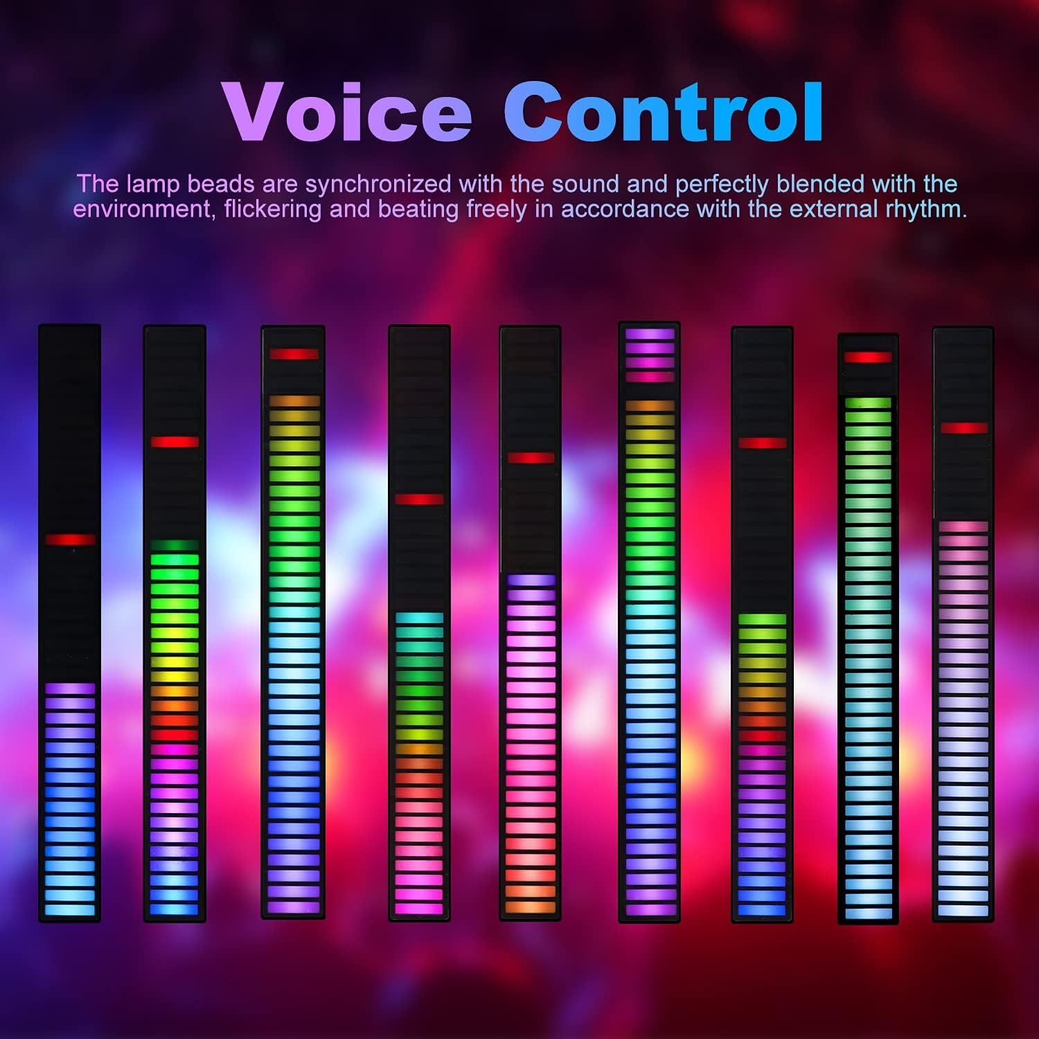 Smart RGB Light Bar, Voice Activated LED Light, AURTEC RGB Music Sync Light Bar, Upgraded 40 Bit Colorful Sound Pickup Ambient Lights with App Control, for Gaming, Car, PC, TV, Party and More. (2 Pack， Black) - Black 2 image number 2