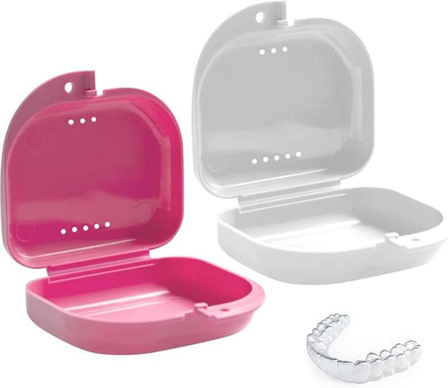 Portable Retainer Case 7.7X8X2.5Cm with Vent Holes, Slim Holder for Invisible Aligners, Mouth Guards & Orthodontic Appliances, Travel Essential, White & Pink image number 1