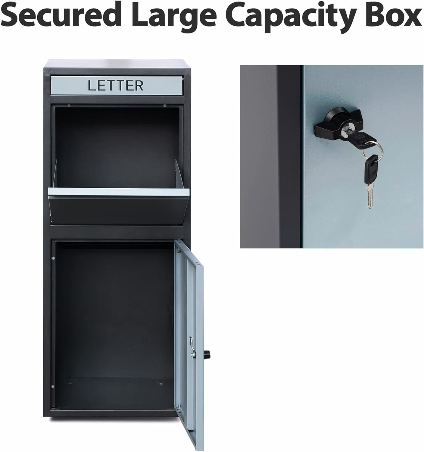 Glasshaus Steel Post Parcel Box Package Delivery Mail Box Locking Safe Drop Letterbox Storage (Grey and Black)