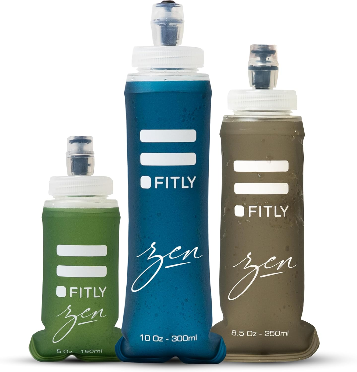 FITLY Soft Flask 3 Pack - 5Oz/150Ml, 8.5Oz/250Ml, & 13.5Oz/400Ml - Shrink as You Drink, BPA & Pvc-Free, Collapsible, Reusable, Perfect for Running, Hiking, Climbing