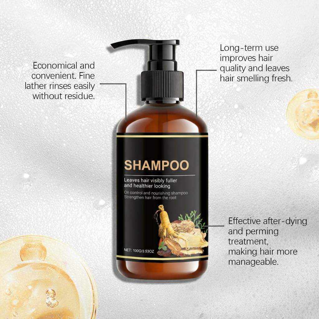 Oil Control Nourishing Shampoo with Ginseng Root & Polygonum Multiflorum Extract, Thick Foam, Mild Formulated, Strengthens Hair from Root, Improves Hair Volume & Health, Suitable for All Types (3PCS) image number 1