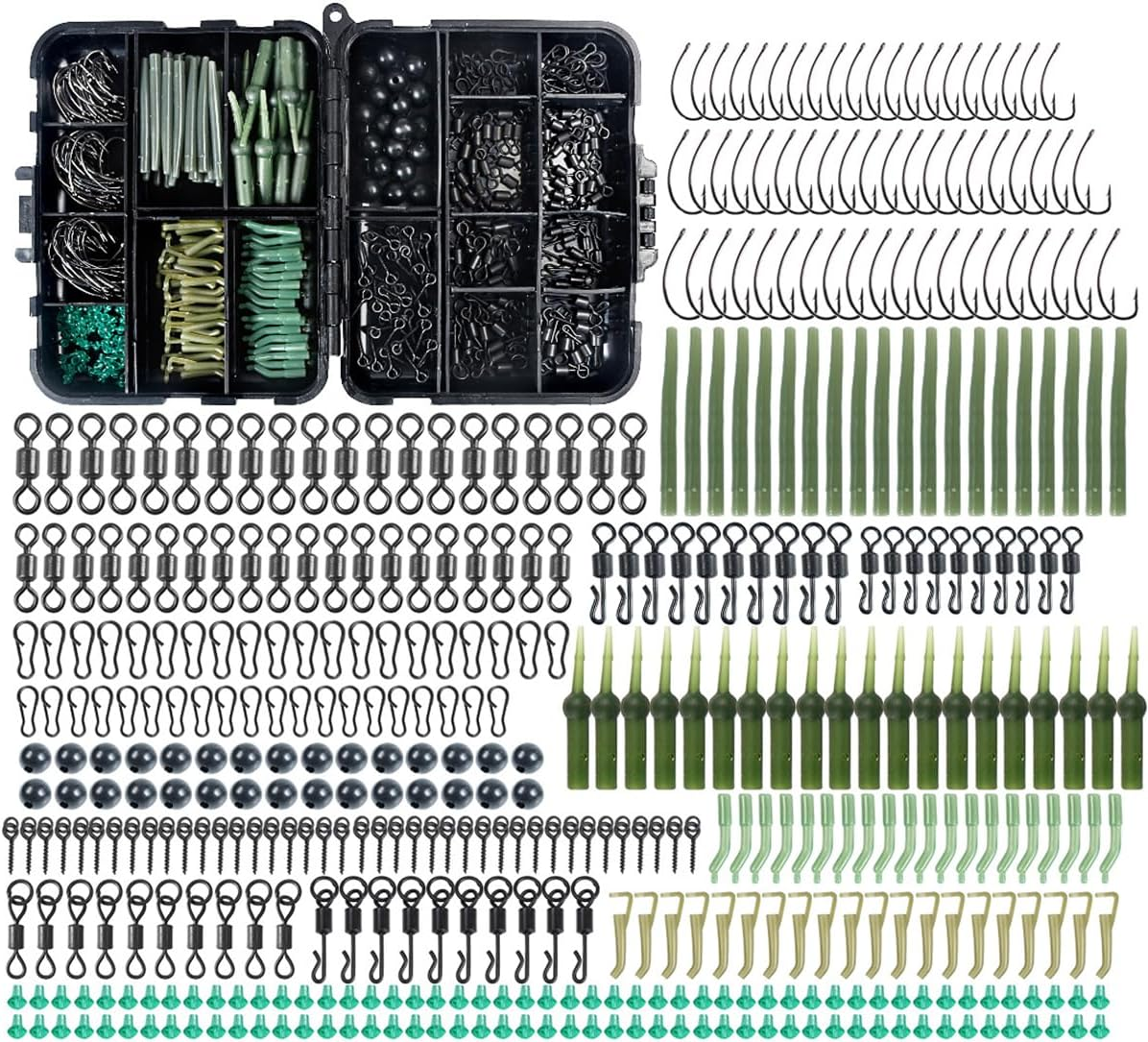 AIMALL 420 Pieces European Carp Fishing Accessories Kit with Hooks, Bean Stoppers, Swivels, and Fishing Gear for Hooking, Rigging, and Tackle Organization image number 5