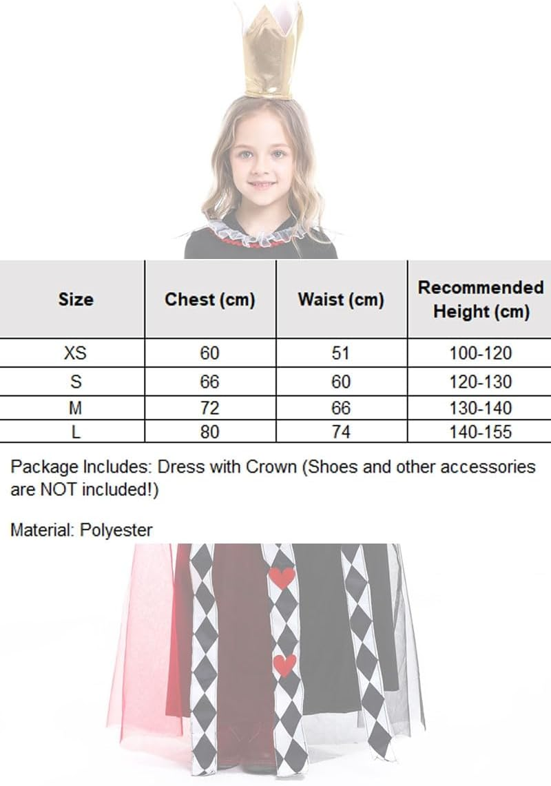 Costume Bay Girls Queen of Hearts Alice in Adventure Book Week Cosplay Party Costume Enchanted Kids Dress Themed Costume Imaginative Play Royal Birthday Girls