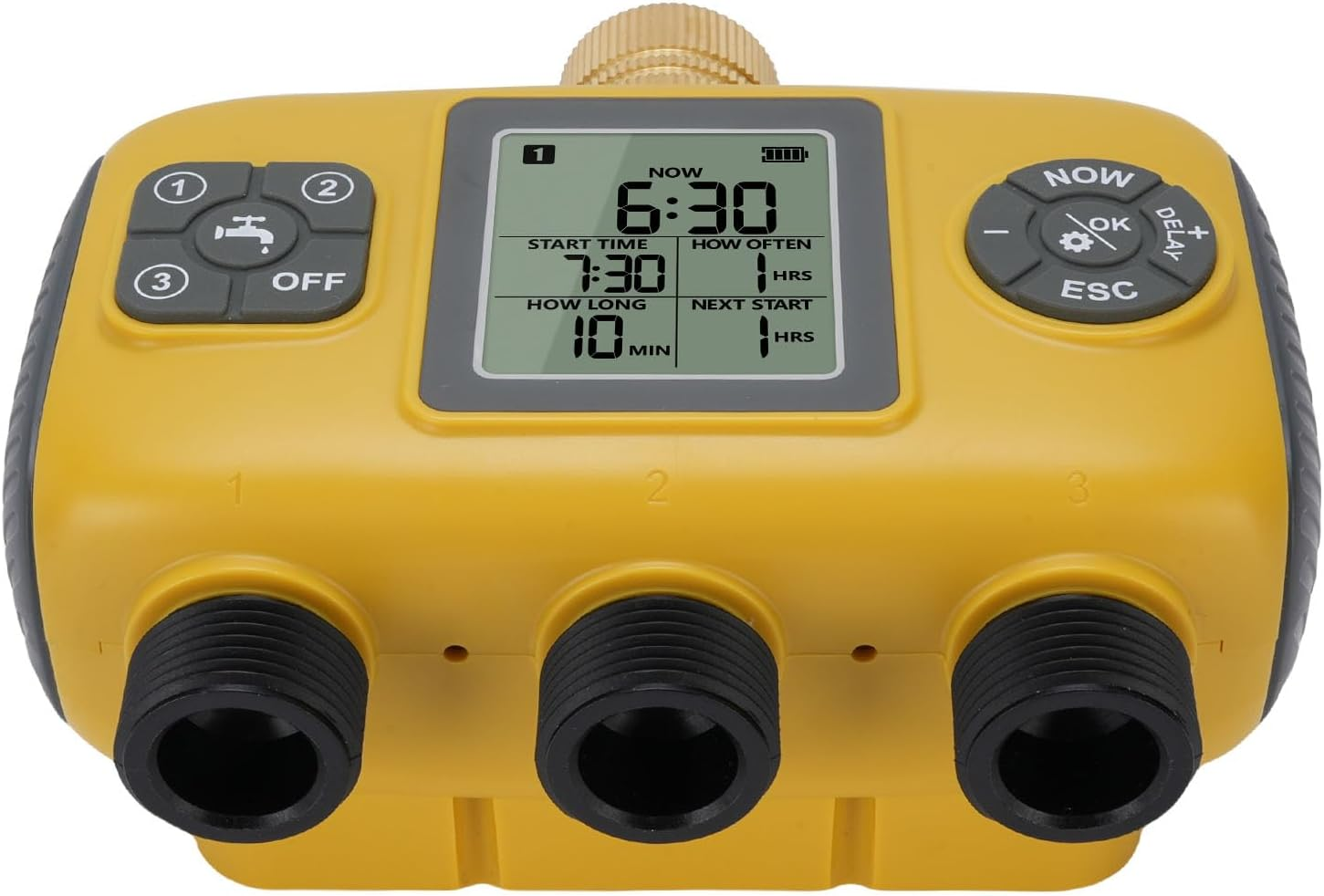 Hyuduo 3 Outlet Sprinkler Timer, Irrigation Timer with Brass Inlet, Programmable Hose Timer, Rain Delay Manual Automatic Watering Controller for Yard Lawn image number 3