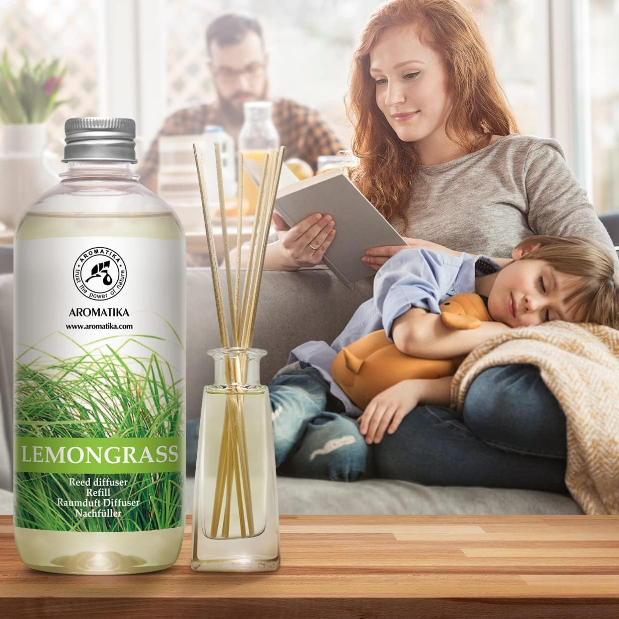 Reed Diffuser Refill Lemongrass 500Ml - Diffuser with Lemongrass Essential Oil - Scented Diffuser - Room Diffuser Refill - Home Fragrance - Fresh Fragrance