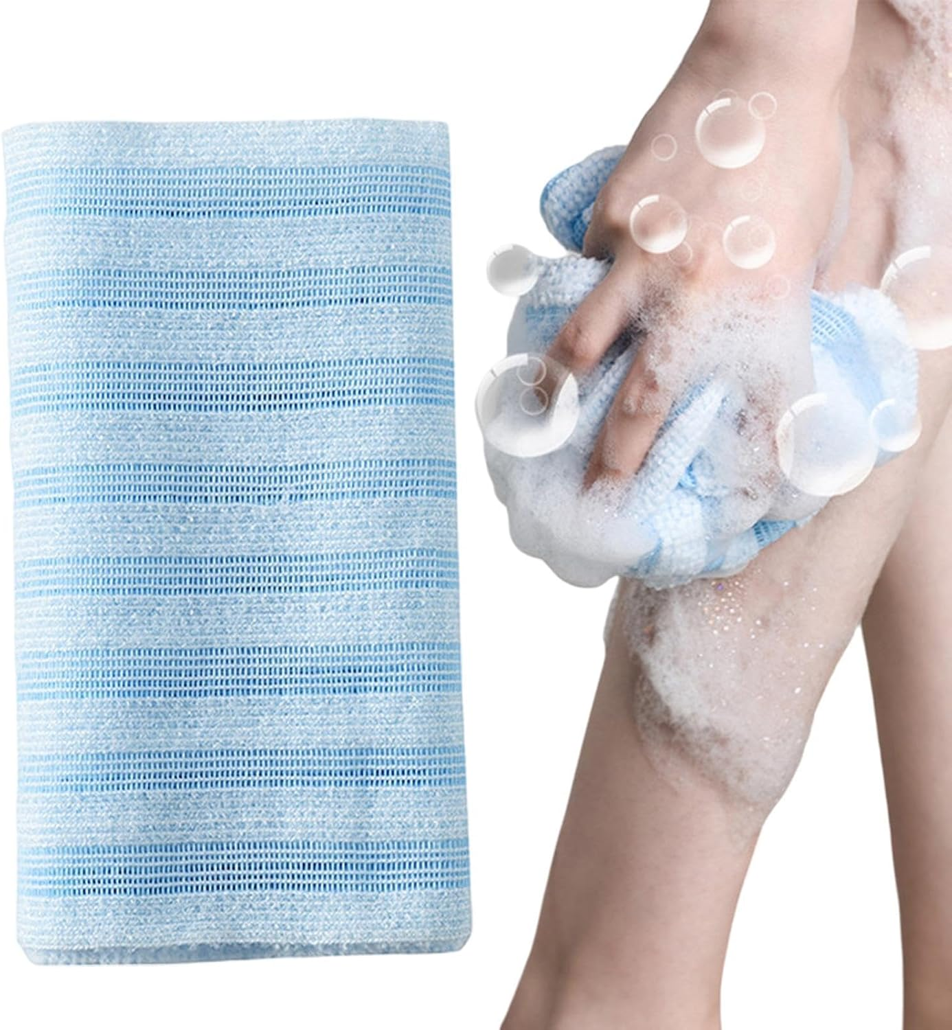 Vriusi Blissal Bath Towel, Back Scrubber Washer, Body Exfoliator Wash Cloth Towel, Bath Towel Scrub, Extra Long Exfoliator Bath Towel for Travel, Home and Dormitory - Black Grid image number 3