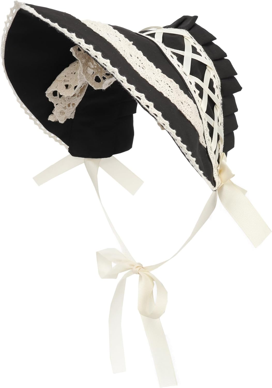 FURPHI Victorian Bonnet Colonial Pioneer Hat with Lace Tea Party Costume Sun Cap for Women