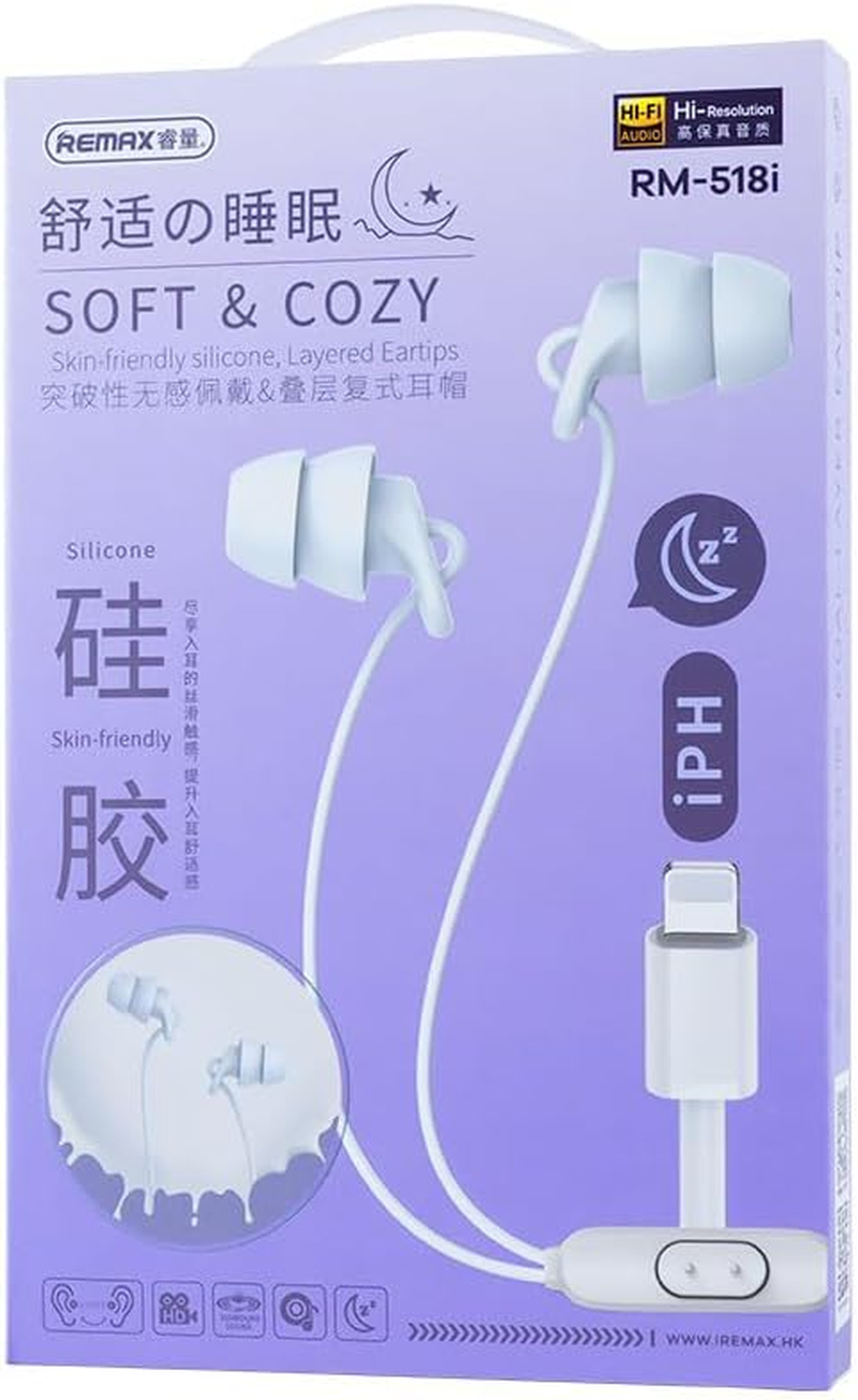 Remax RM-518I Wired Sleep Earphone for Iphone, White image number 3