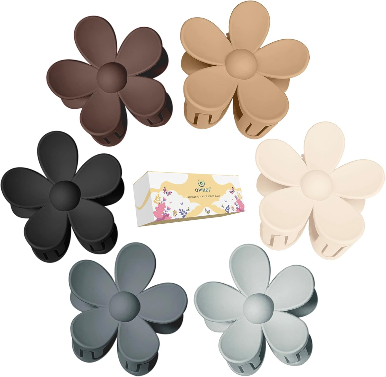 OWIIZI Jumbo Claw Clips for Thick Hair 6PCS Flower Hair Clips Large Strong Hold Cute Matte Claw Clips 6Colors Hair Barrettes for Women Girls image number 2