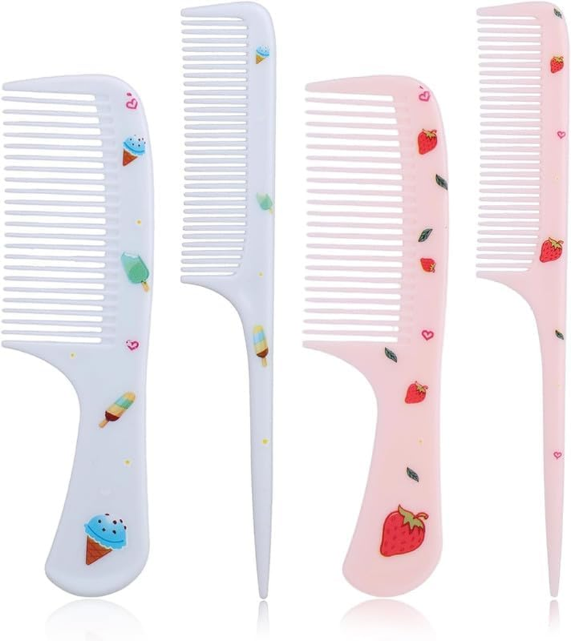 Small Cute Strawberry and Ice Cream Kids Toddler Babys Comb, 4Pcs Toddler Strawberry Ice Cream Baby Fine Tooth Rat Tail Combs, Small Cute Fine Tooth Toddler Combs and Rat Tail Baby Comb for Girls image number 2