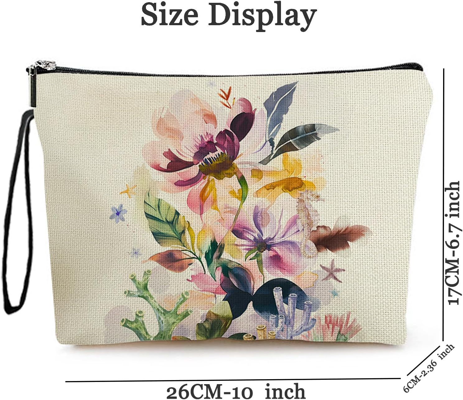 Botanical Flower Makeup Bags for Purse Zipper Cosmetic Pouch Large Travel Canvas Make up Organizer Tool Pouch for Women and Girls image number 6
