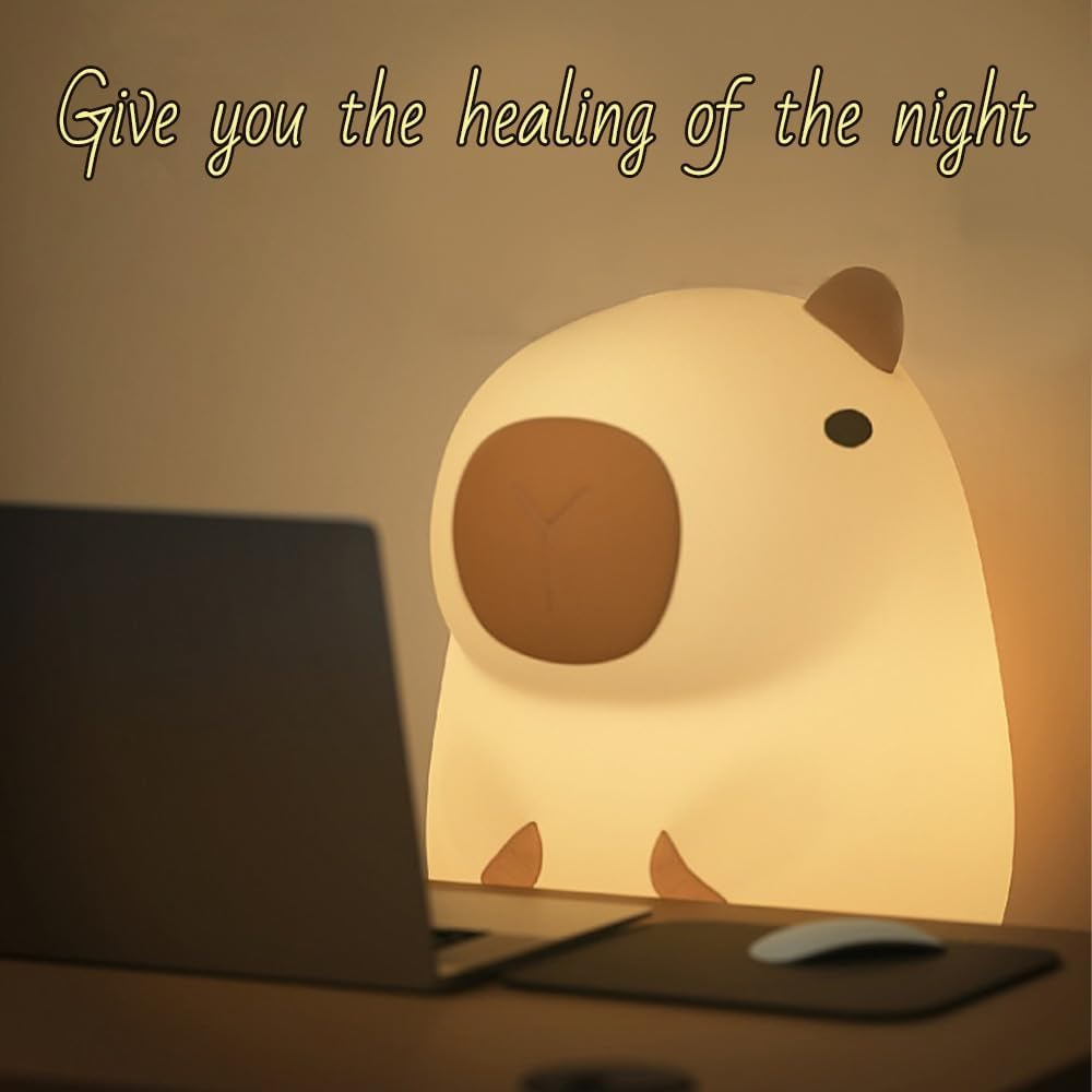 Night Light,Cute Capy-Bara Animal Soft Silicone Touch Control Lamp with Timer Dimmable, Portable Rechargeable Room Bedside Desk Decor Valentine'S Day Birthday Xmas Gifts for Camping image number 2