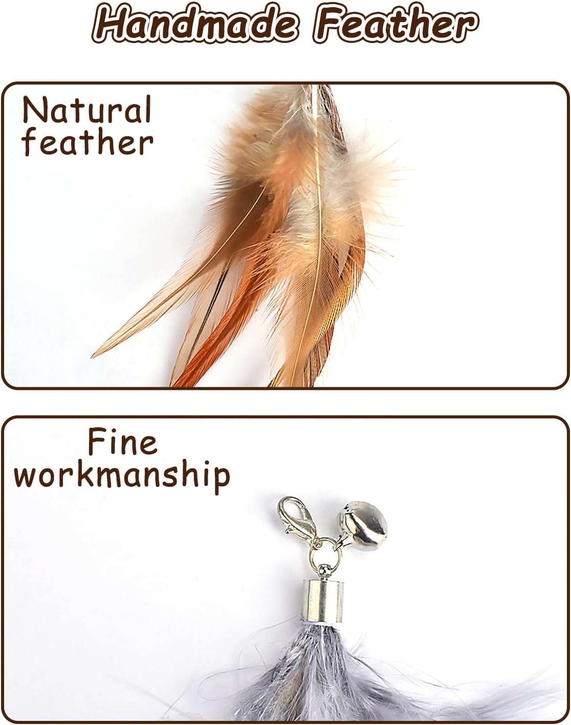 Cat Feather Toys Refills Cat Wand Replacement Feathers 6 PCS Handmade Cat Toy Feather Refills for Cat Wand Attachments Interactive Feather Cat Toy for Indoor Cats image number 3