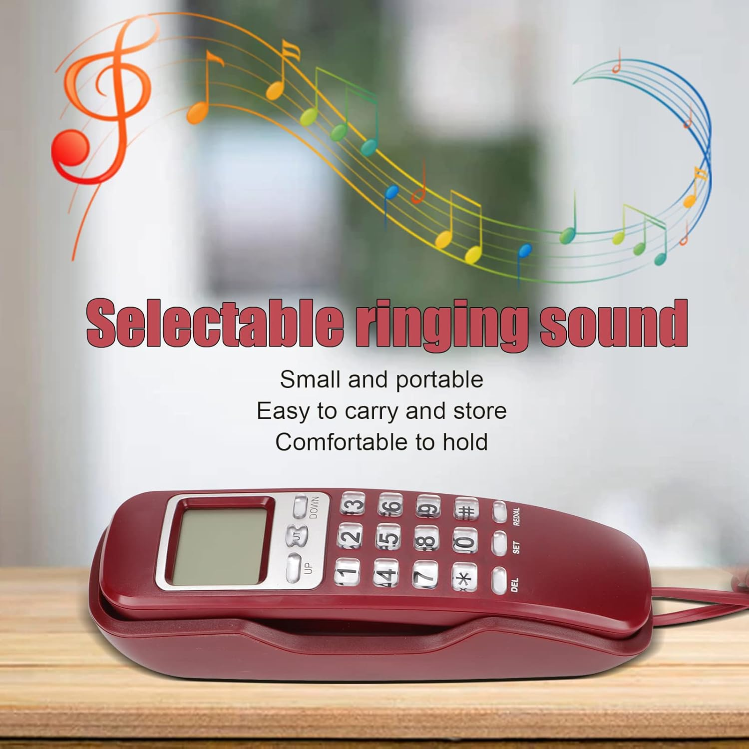 Retro Wall Phone Multifunctional with LCD Display Flash Redial Ringtone Calendar Mountable for Kitchen Living Room Bedroom Home Office ABS (Red) image number 3