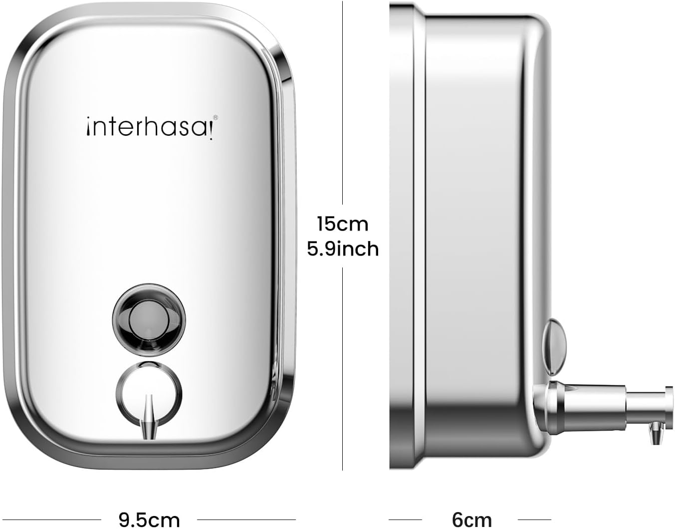 Interhasa! Stainless Steel Soap Dispenser, Commercial Manual 500Ml/17Oz Wall Mounted Hand Soap Dispenser for Bathroom Kitchen, Silver, 60 * 95 * 150 Mm 0.33 Kg image number 3