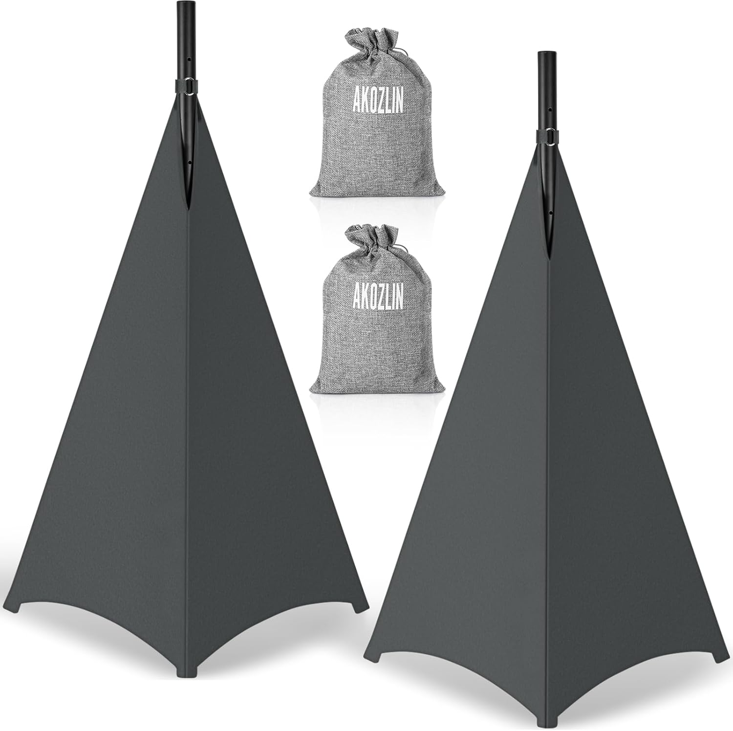 AKOZLIN Speaker Stand Cover with 360 Degree Tripod Stand Skirt Skrim Stretchable Lycra Fabric Covers with Free Storage Bag Two Pack Dark Grey